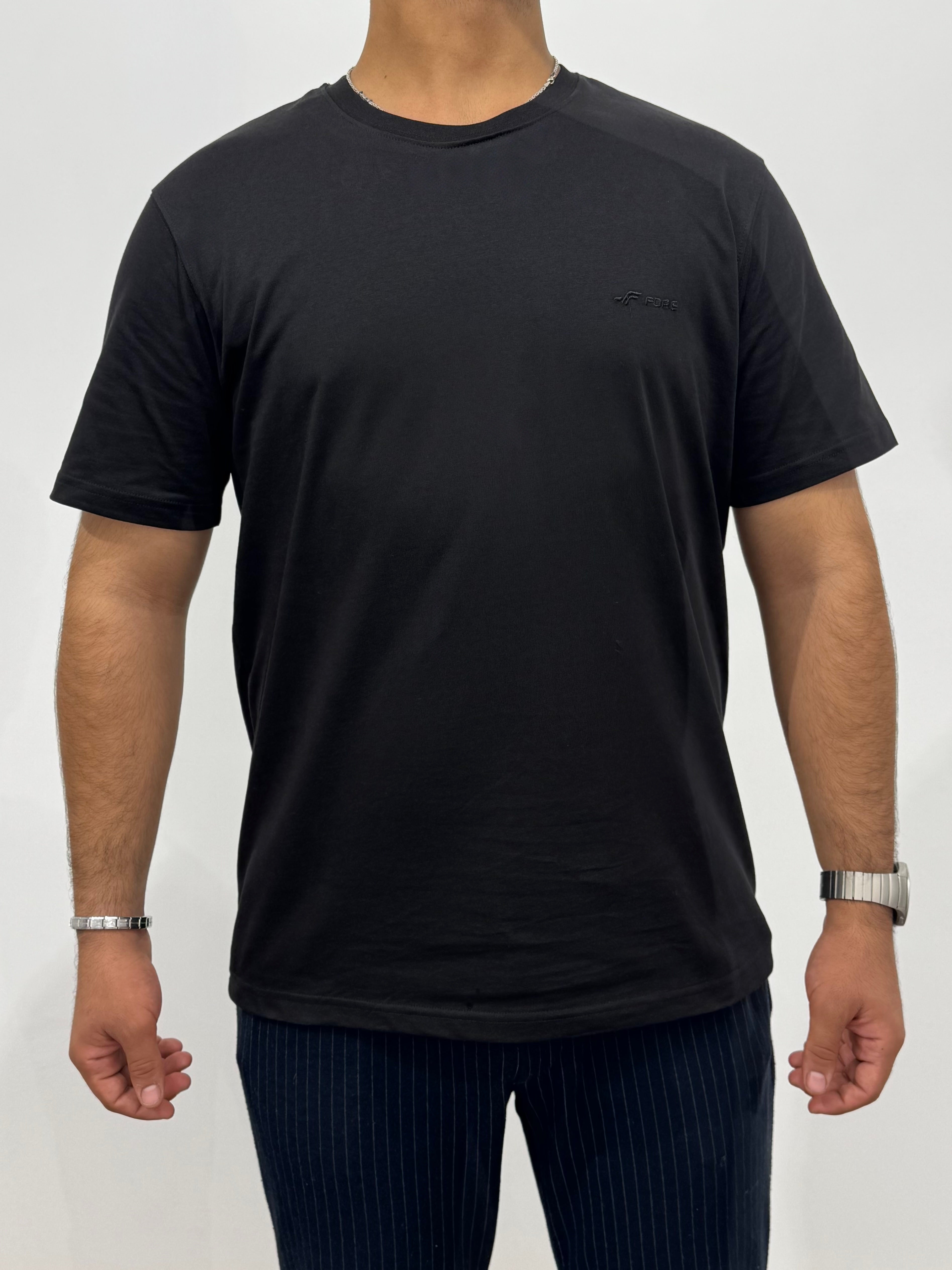 BİSİKLET YAKA NAKIŞ BASKILI TSHİRT