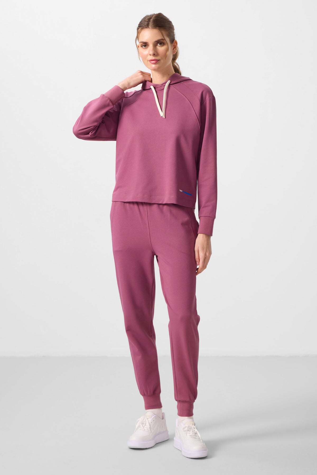 Soft Vişne Kapüşonlu Oversize Kadın Eşofman Takım - 95336