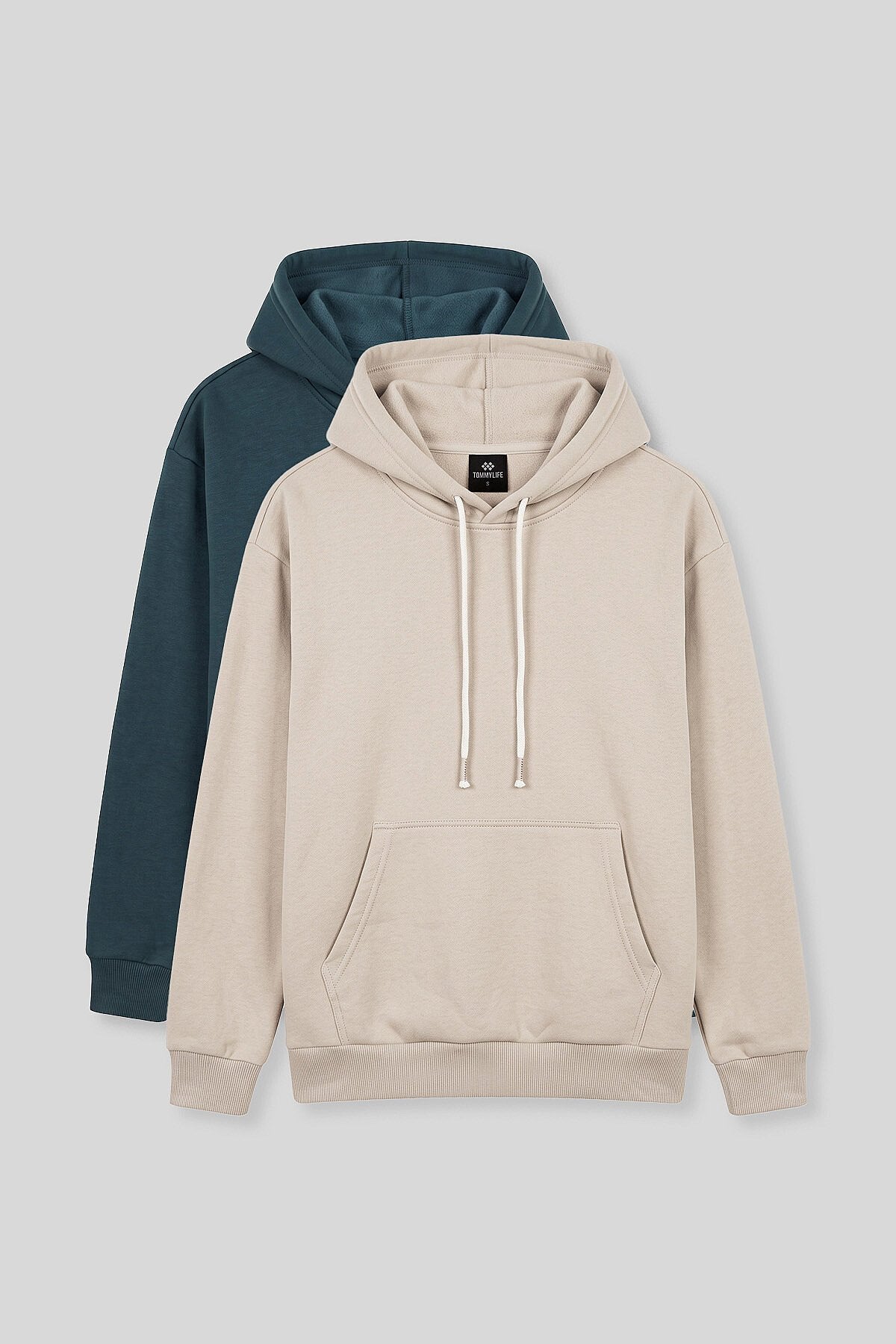 Standart Kalıp 2'li Paket Bej-Orman Yeşili Erkek Sweatshirt - 88513