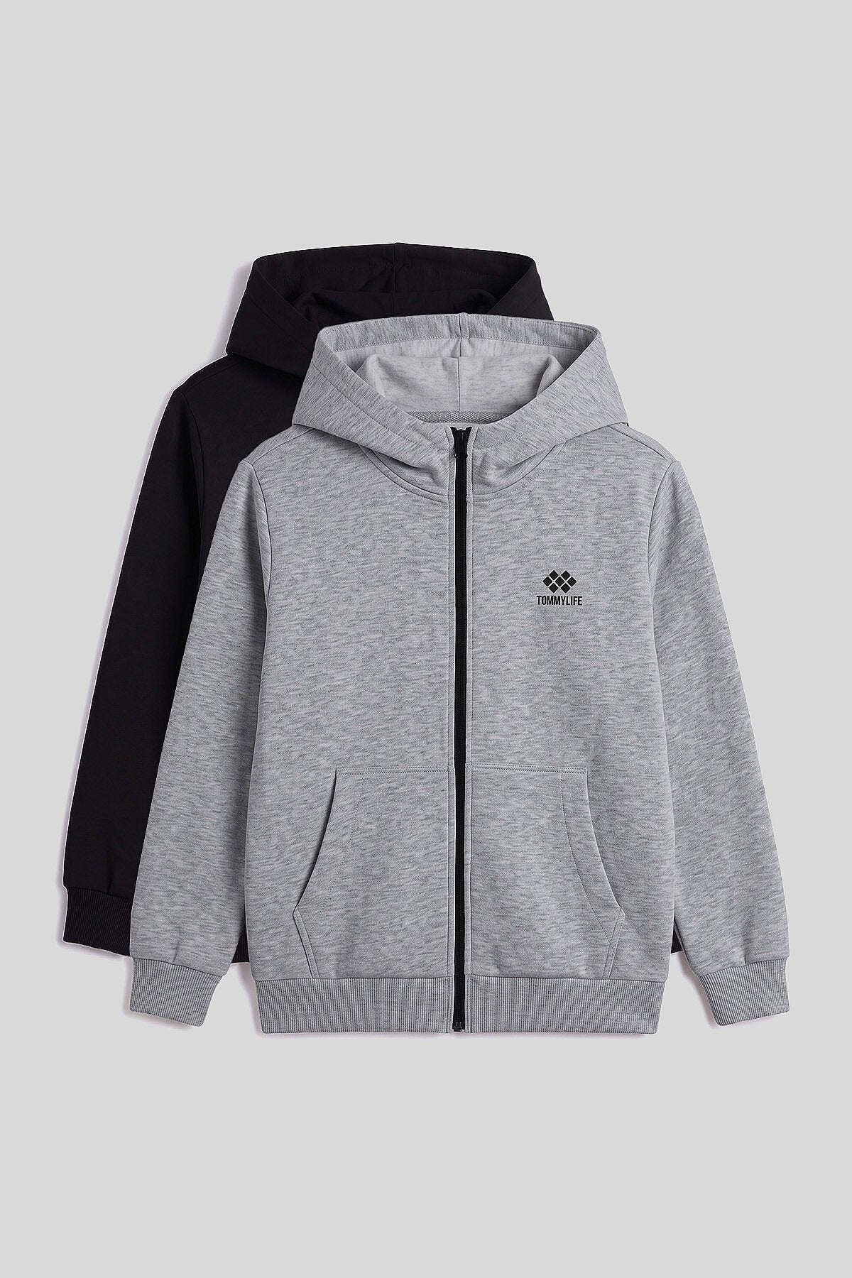 Standart Kalıp 2'li Paket Siyah-Gri Melanj Erkek Çocuk Sweatshirt - 11336