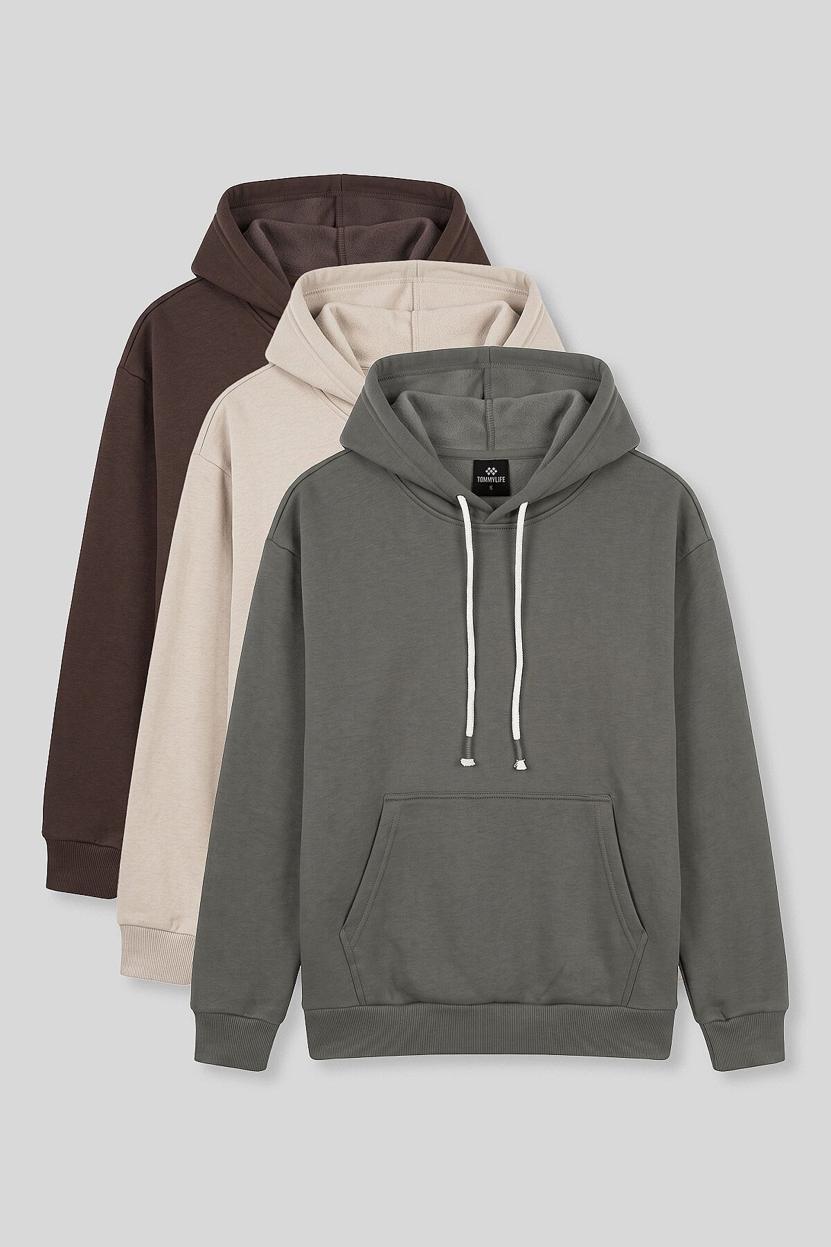 Standart Kalıp 3'lü Paket Haki-Bej-Kahverengi Erkek Sweatshirt - 88513
