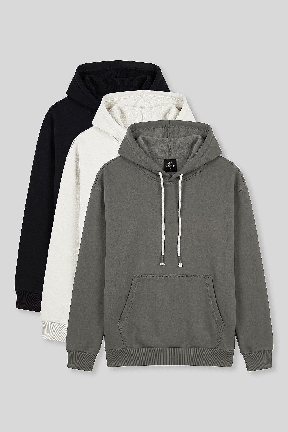 Standart Kalıp 3'lü Paket Siyah-Haki-Ekru Erkek Sweatshirt - 88513