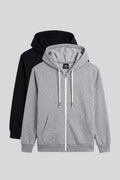 Standart Kalıp Basic 2'li Paket Siyah-Gri Melanj Erkek Sweatshirt - 88514