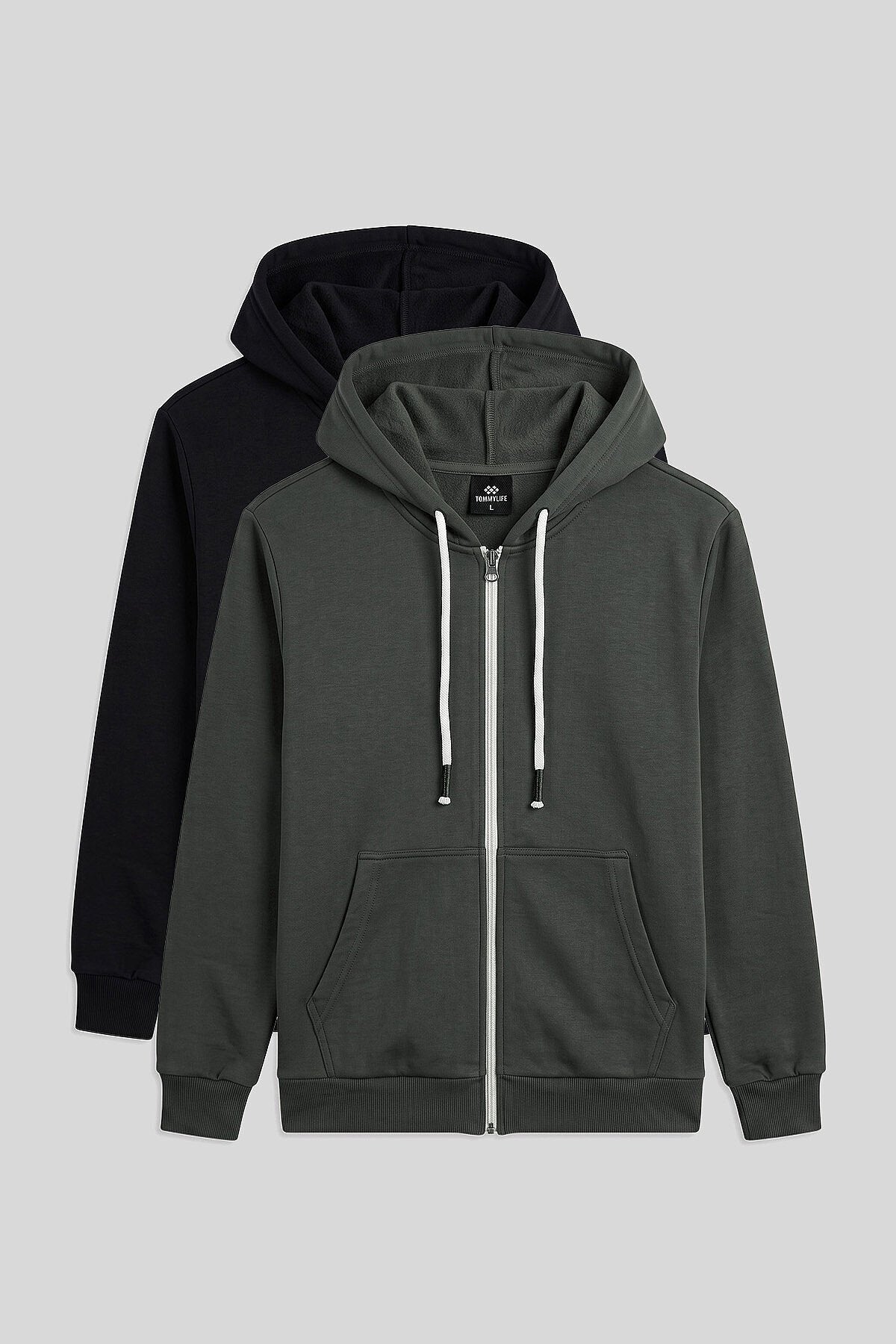 Standart Kalıp Basic 2'li Paket Siyah-Haki Erkek Sweatshirt - 88514