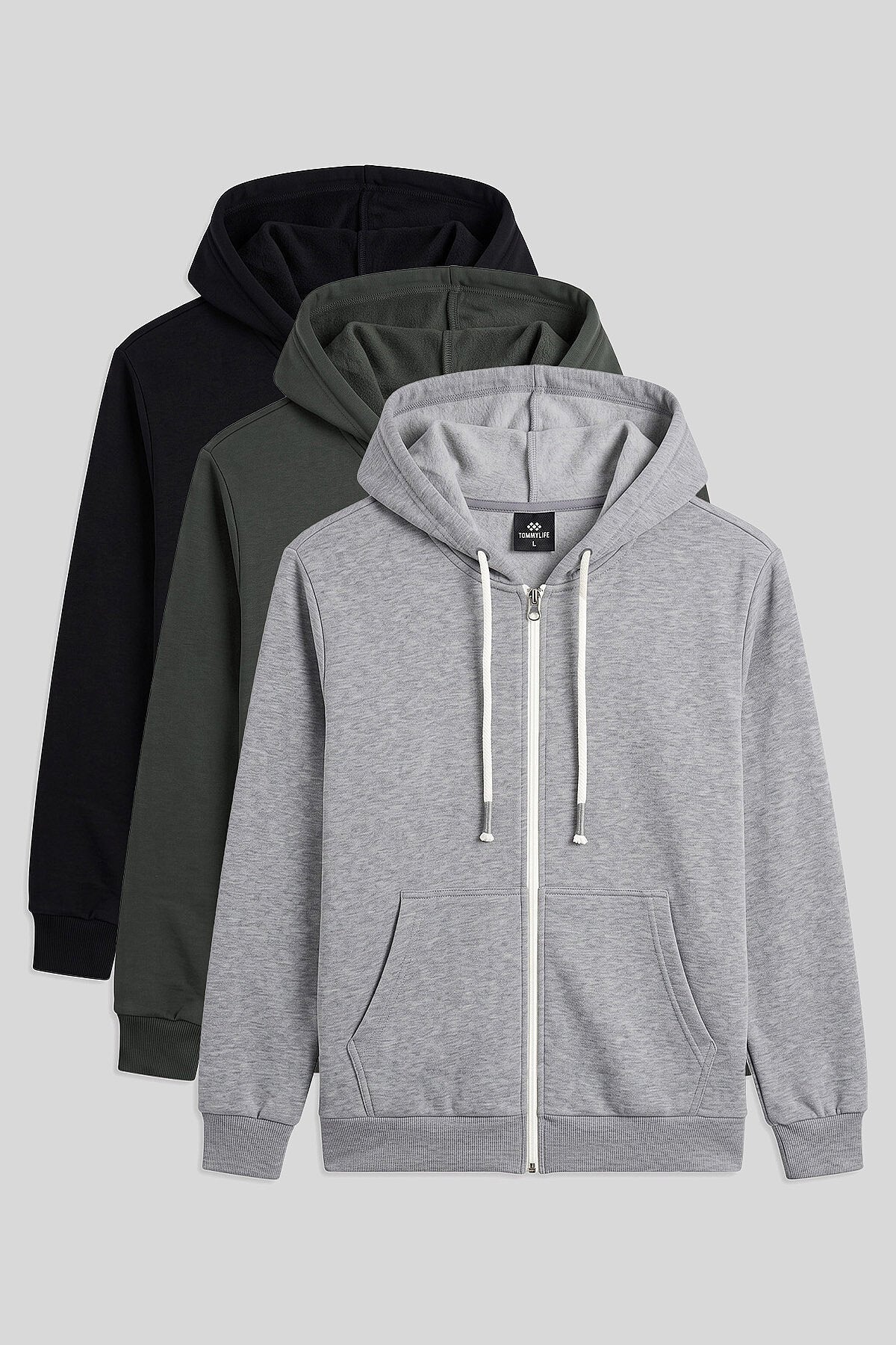 Standart Kalıp Basic 3'lü Paket Siyah-Haki-Gri Melanj Erkek Sweatshirt - 88514