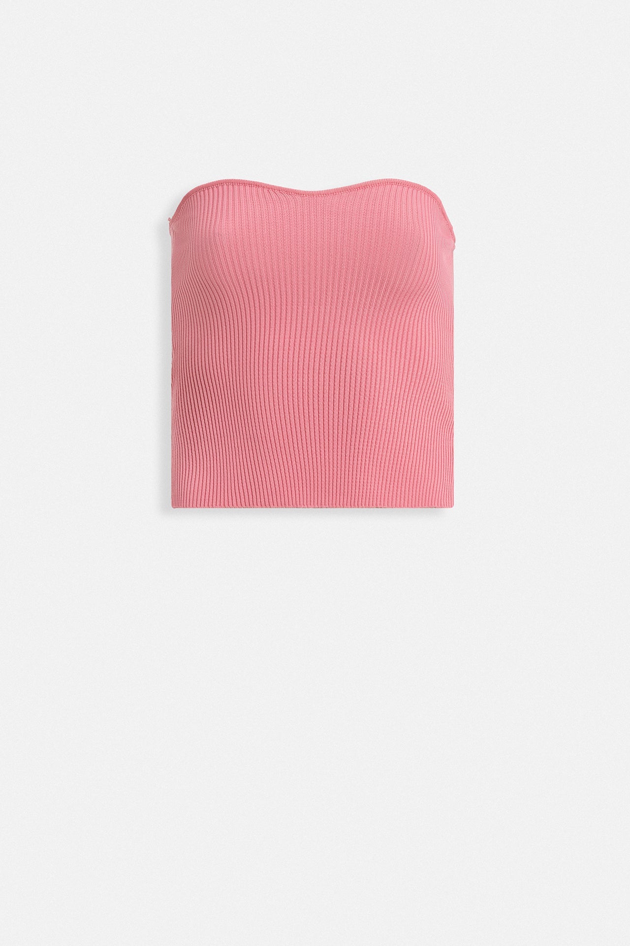 Straplez Dokulu Pembe Crop
