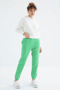 Water Green High Waist Brushed 3-Ply Cotton Basic Women's Sweatpants - 94624