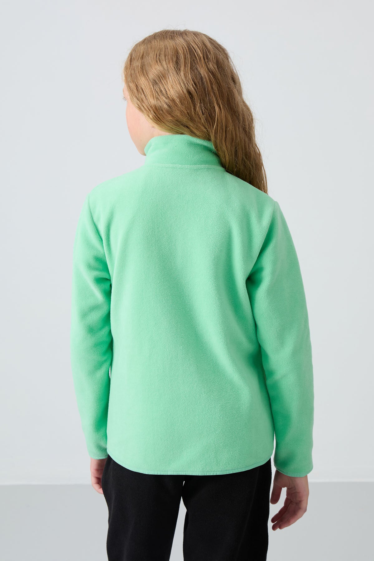 Su Yeşil Kalın Yumuşak Dokulu Standart Fit Nakışlı Polar Kız Çocuk Sweatshirt - 75154