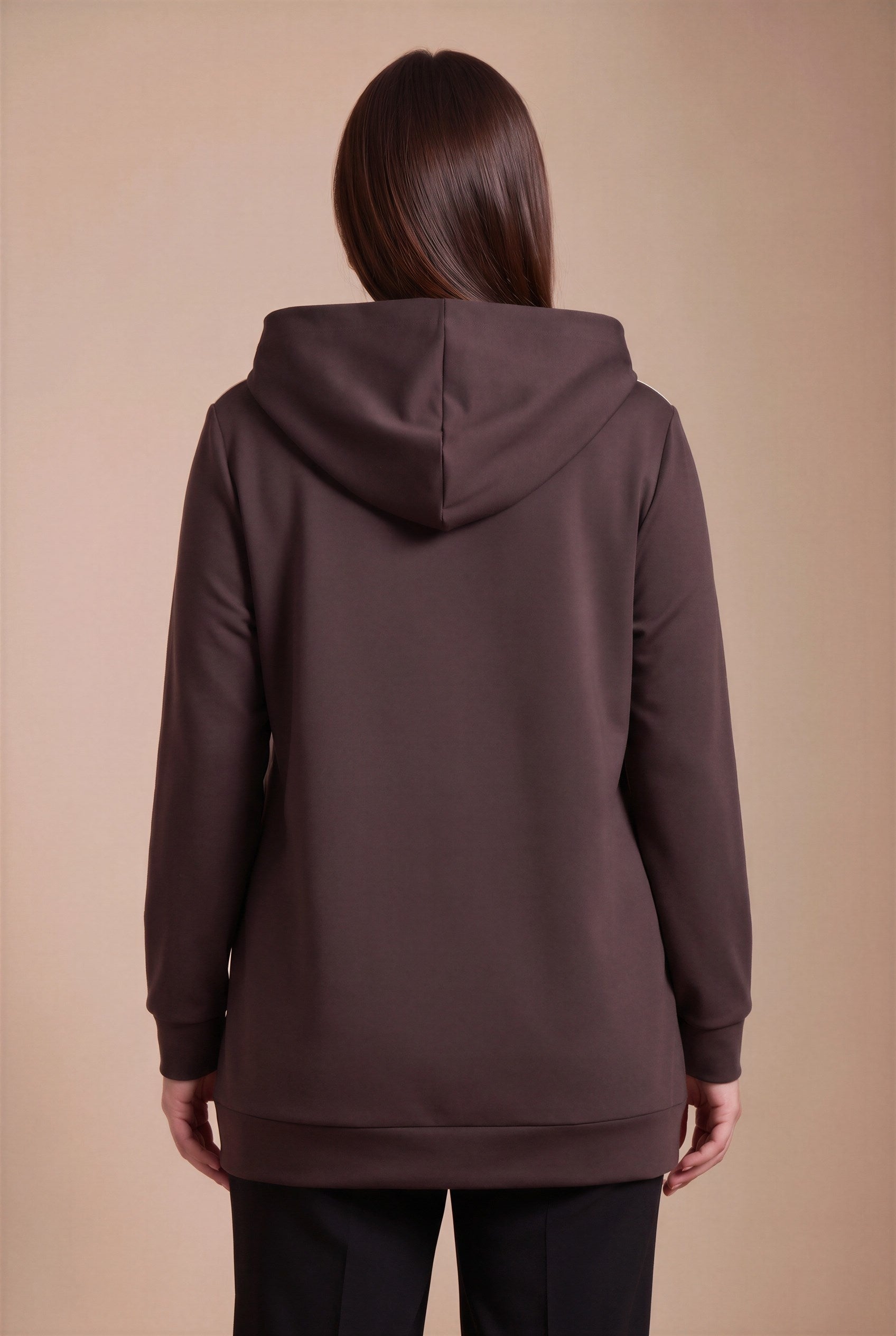 Özel Baskılı Kapşonlu Büyük Beden Sweatshirt Kahve