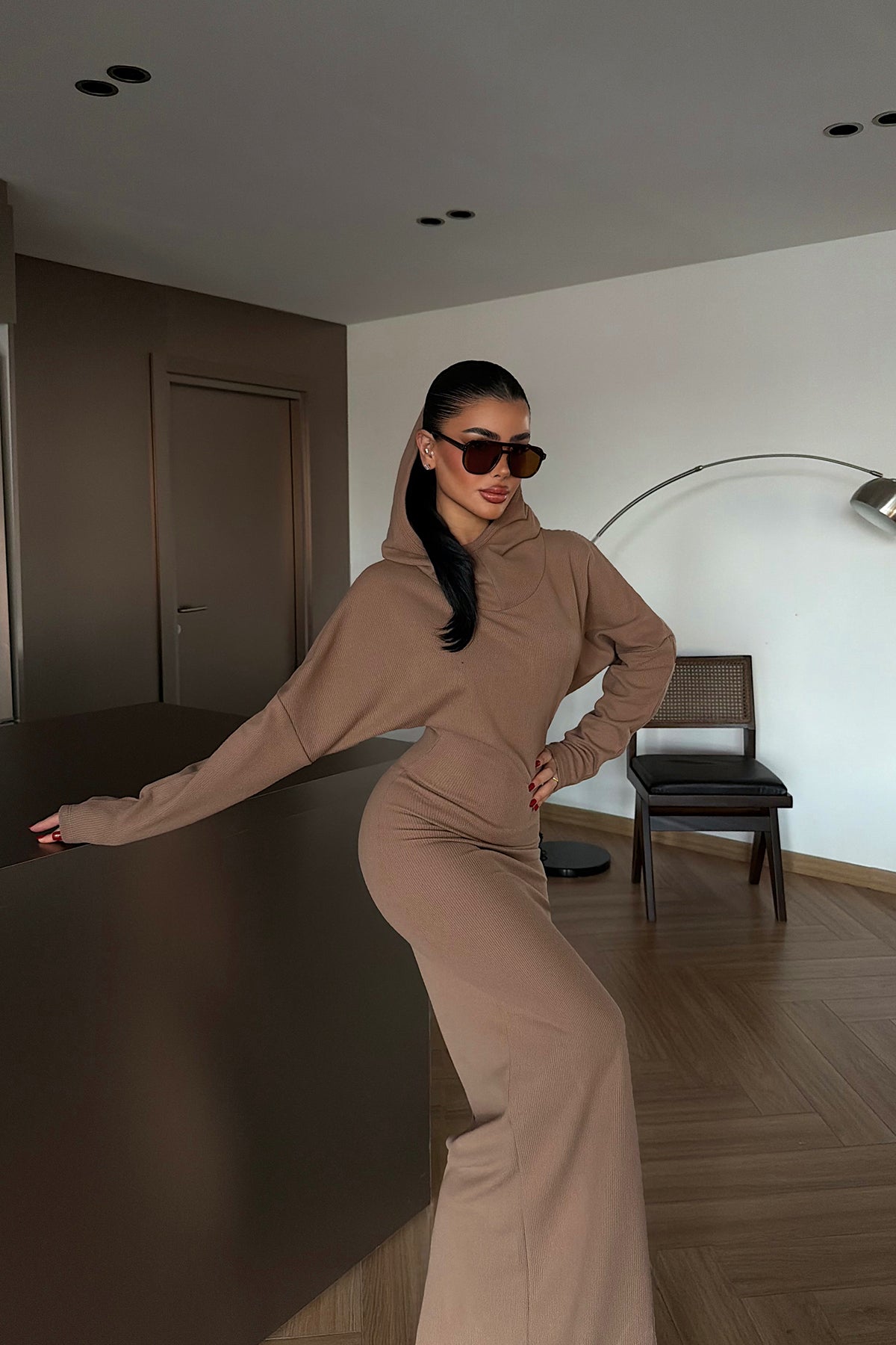 Taba Magma uzun kapüşonlu elbise ATE-4367