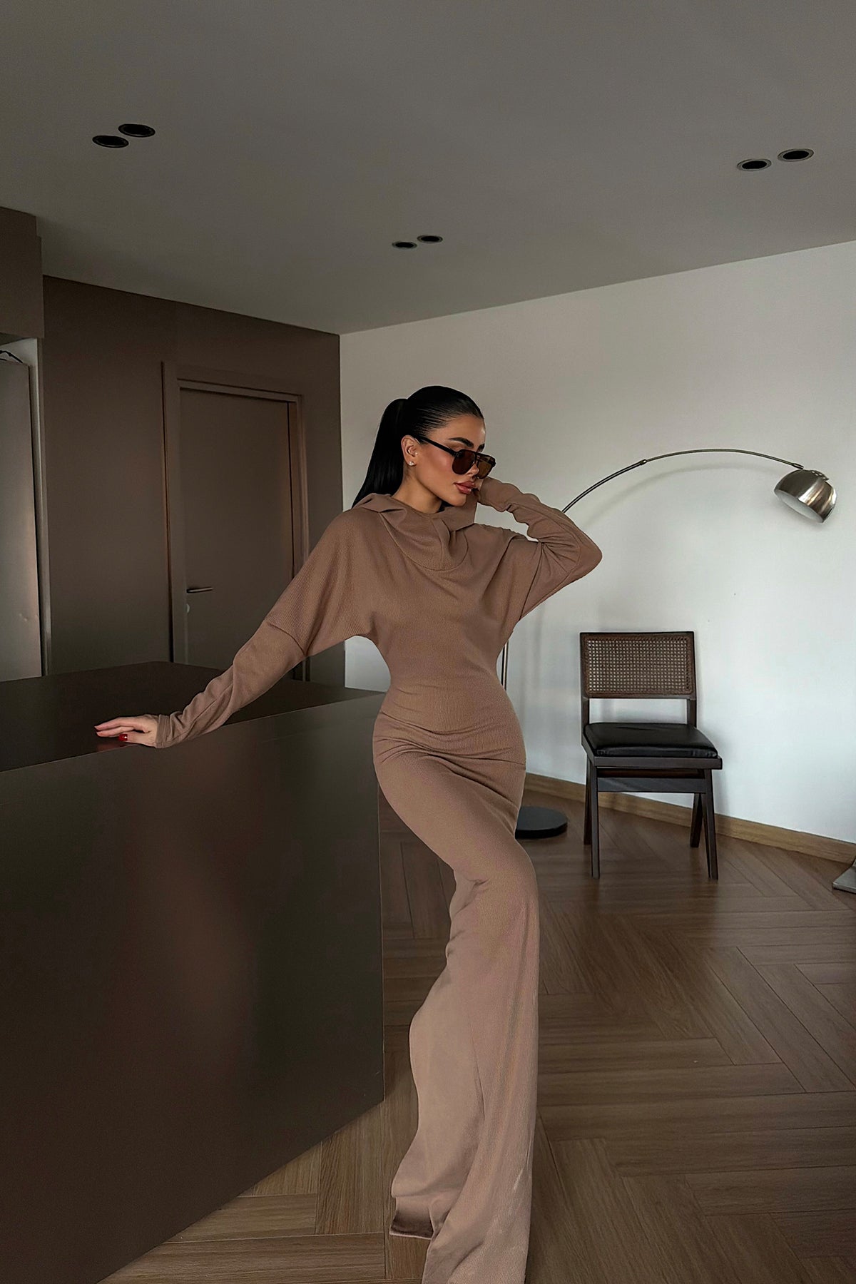 Taba Magma uzun kapüşonlu elbise ATE-4367