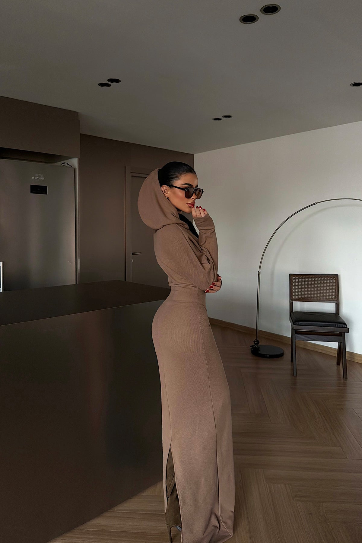 Taba Magma uzun kapüşonlu elbise ATE-4367