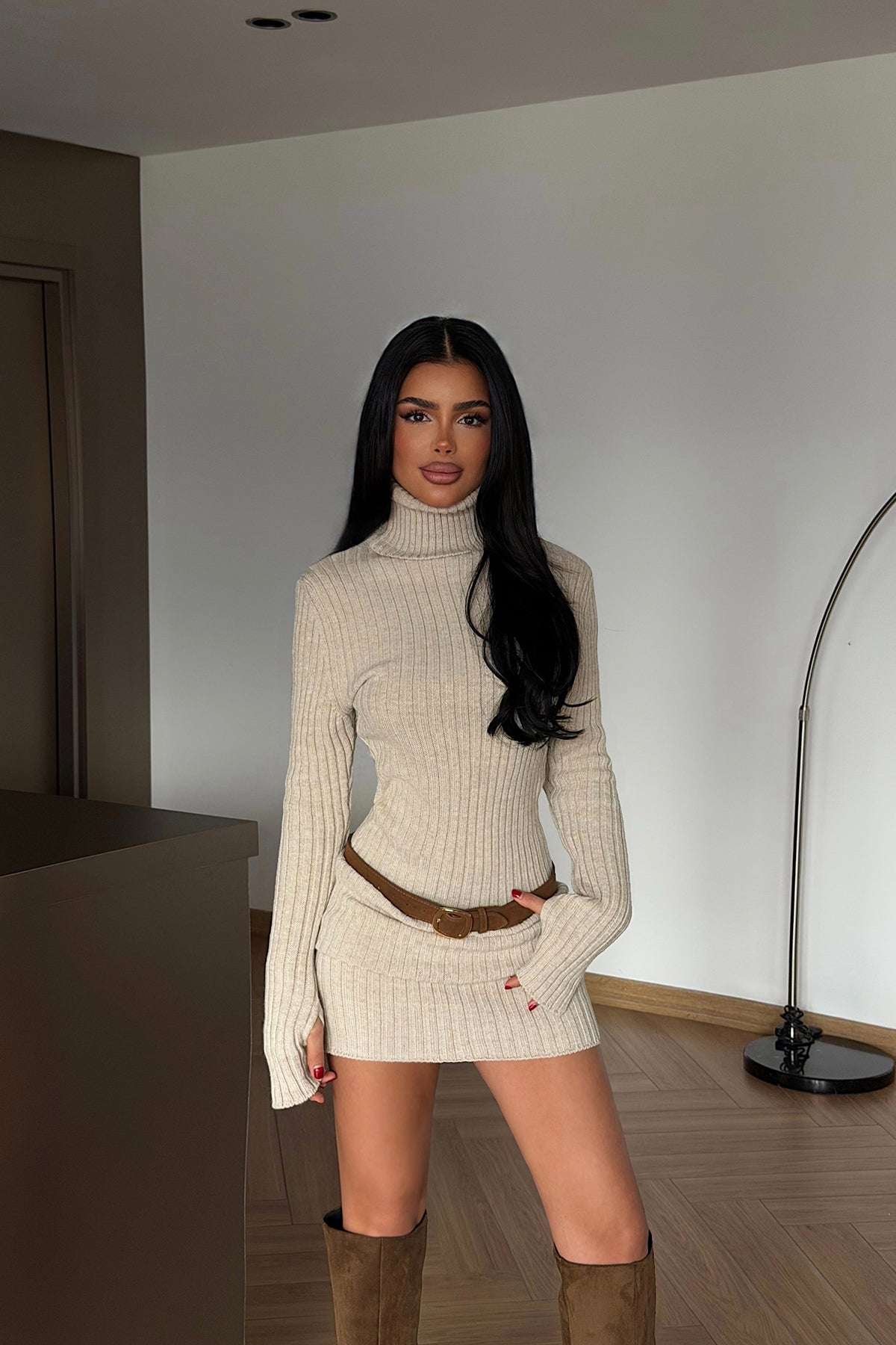 Taş Rengi Zurih Triko Elbise ATE-4425