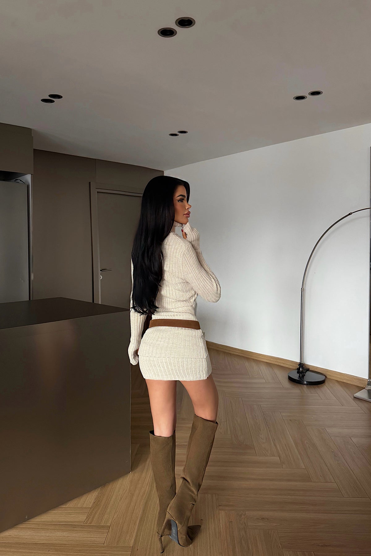 Taş Rengi Zurih Triko Elbise ATE-4425