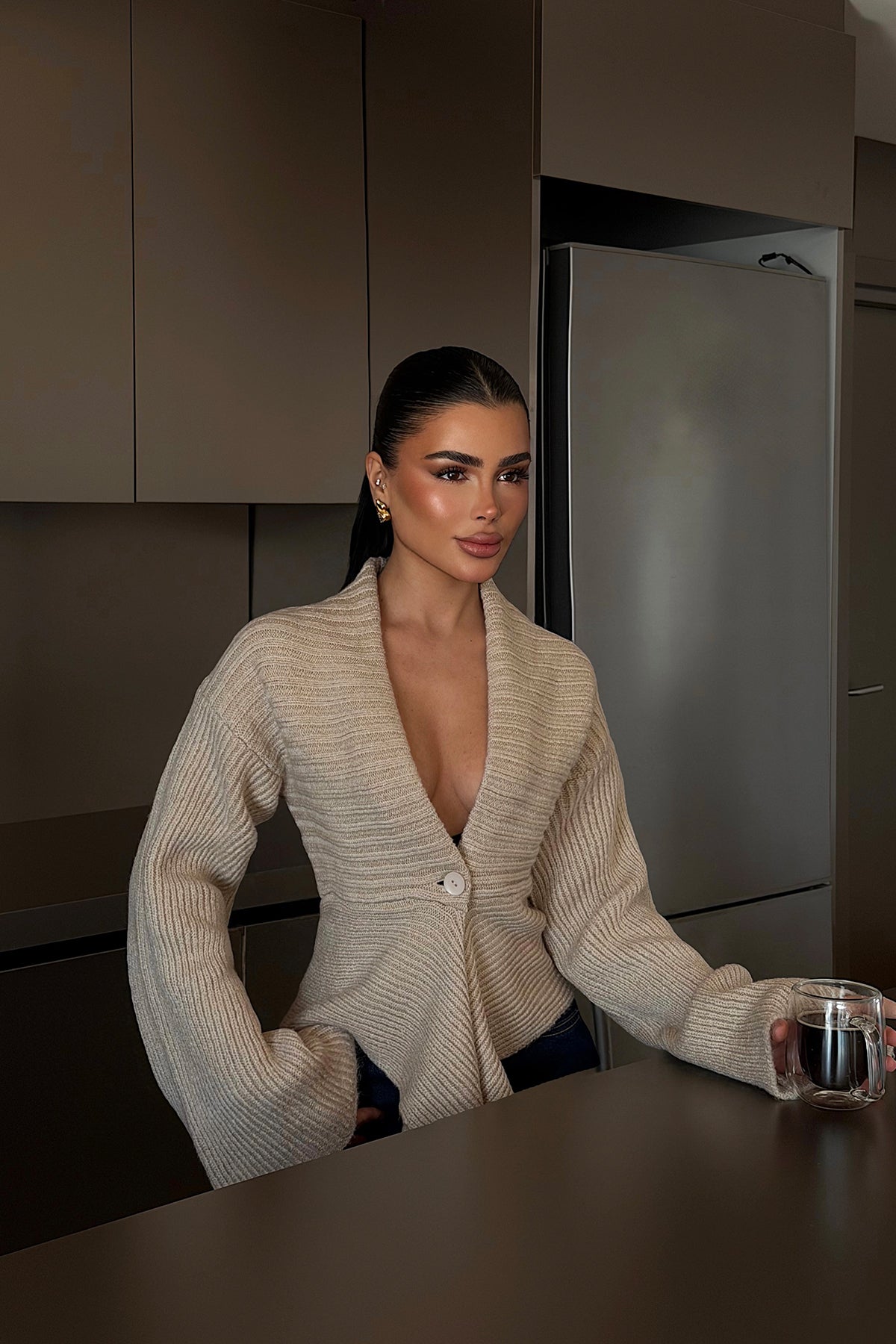 Taş Düğme Detay Hırka ATE-4615