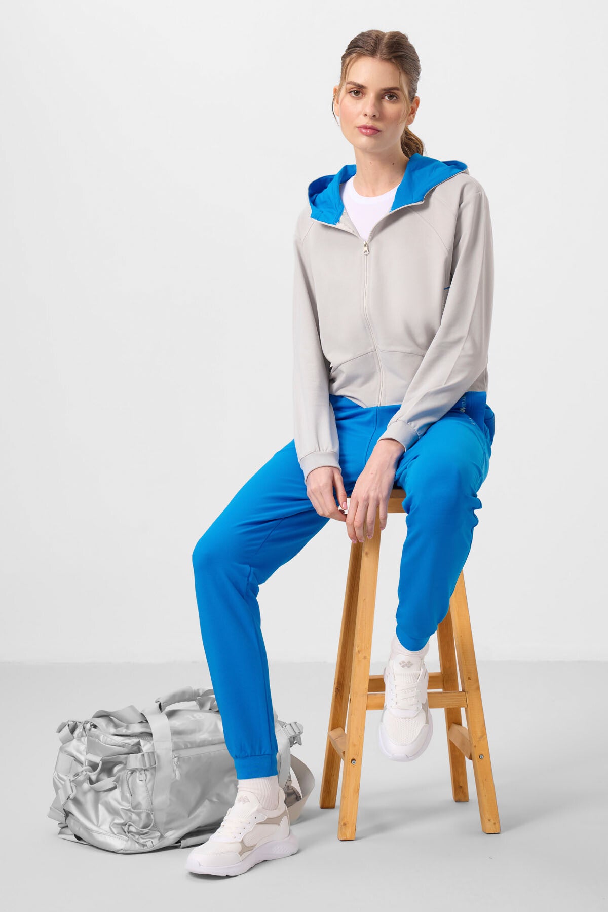 Taş-Saks Kapüşonlu Fermuarlı Oversize Kadın Eşofman Takım - 95328