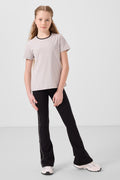 Stone-Black Cotton Crew Neck Standard Fit Basic Flared Leg Girls' Leggings Set - 75192