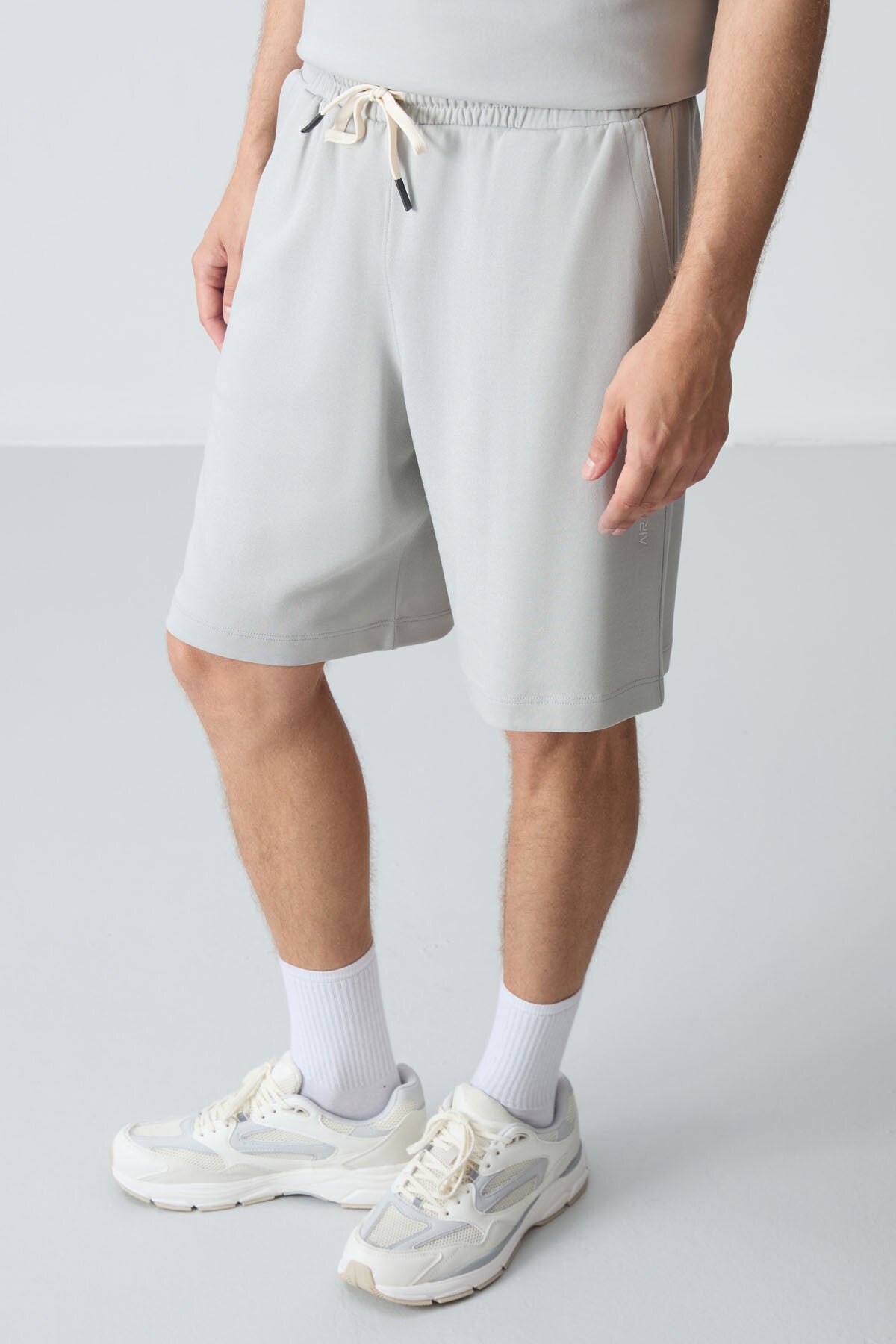 Taş Pamuklu Kalın Yumuşak Dokulu Oversize Fit Basic Erkek Şort Takım - 85257