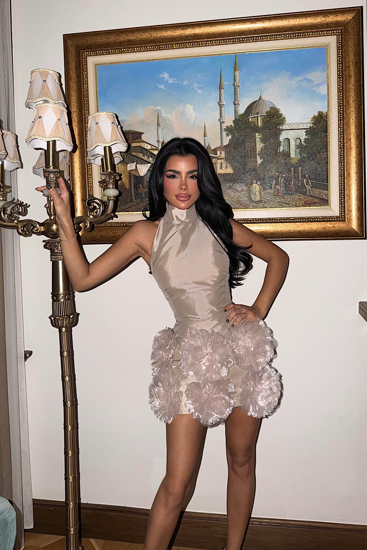 Taş Freyya Etek Ucu Gül Detaylı Mini Elbise ATE-3640