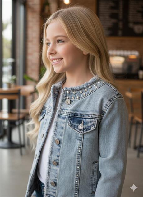 Taşlı Kot Ceket Mavi 4 Yaş