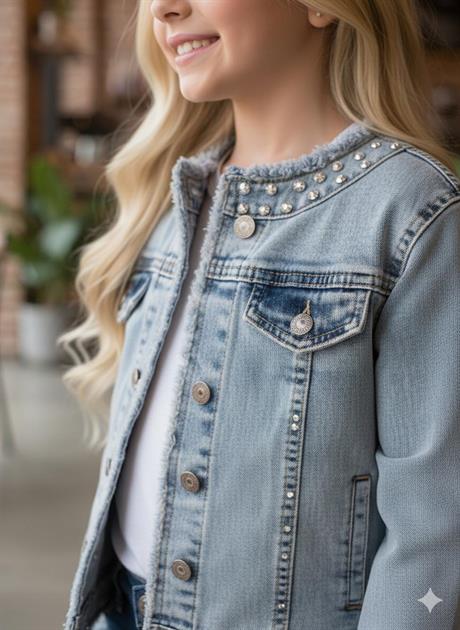 Taşlı Kot Ceket Mavi 12 Yaş