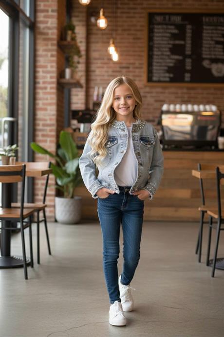 Taşlı Kot Ceket Mavi 14 Yaş