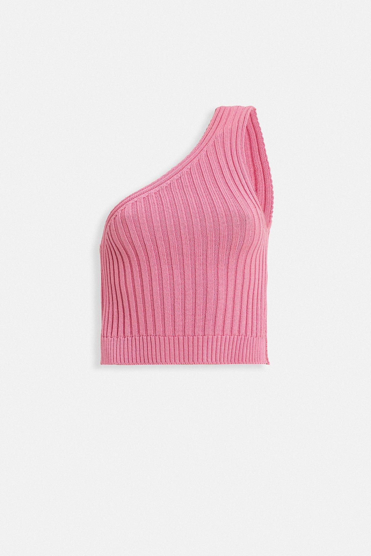 Tek Omuz Örgü Pembe Bluz