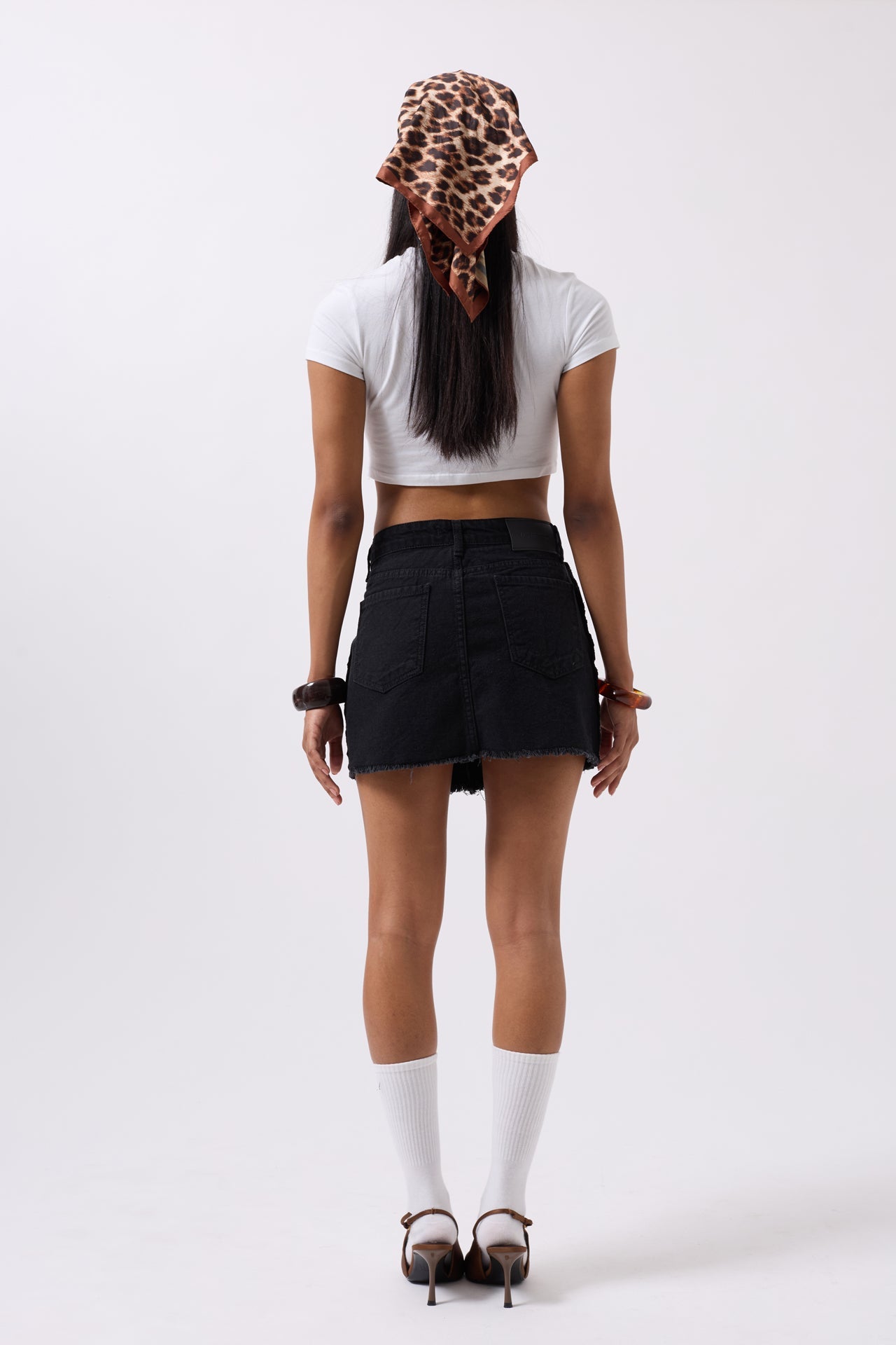 Ters Detay Denim Mini Siyah Etek