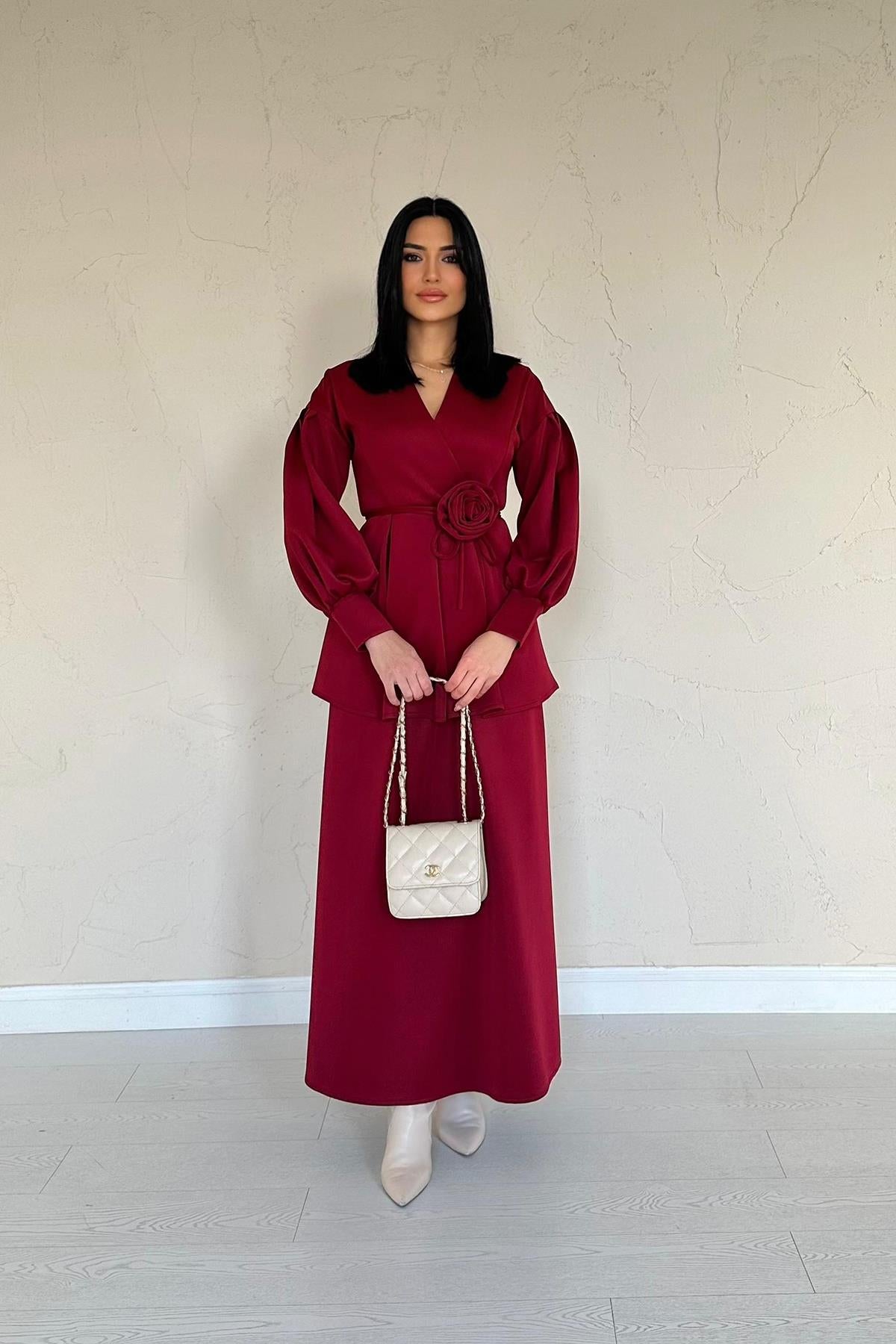 Toptan Bordo Gül Detaylı Takım