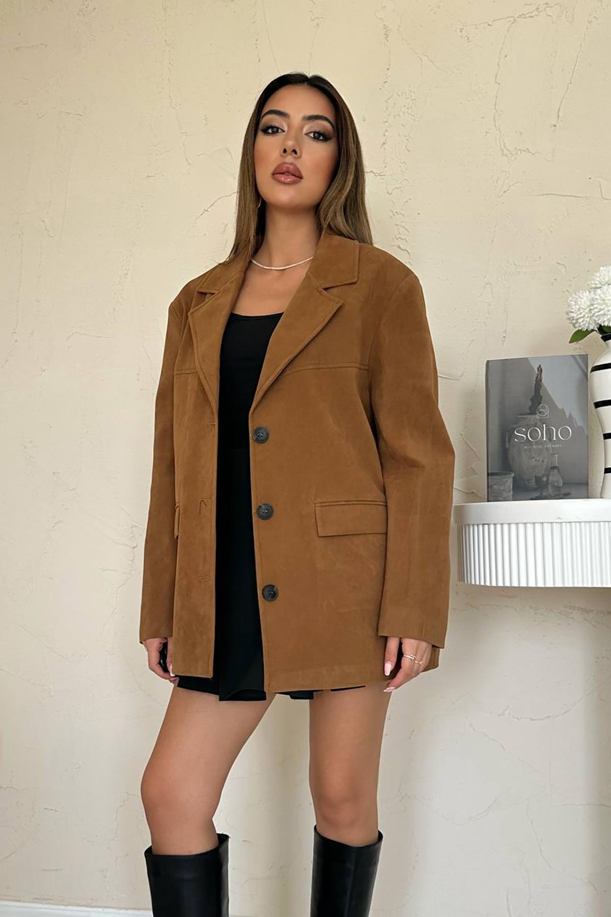 Toptan Camel Blazer Süet Ceket
