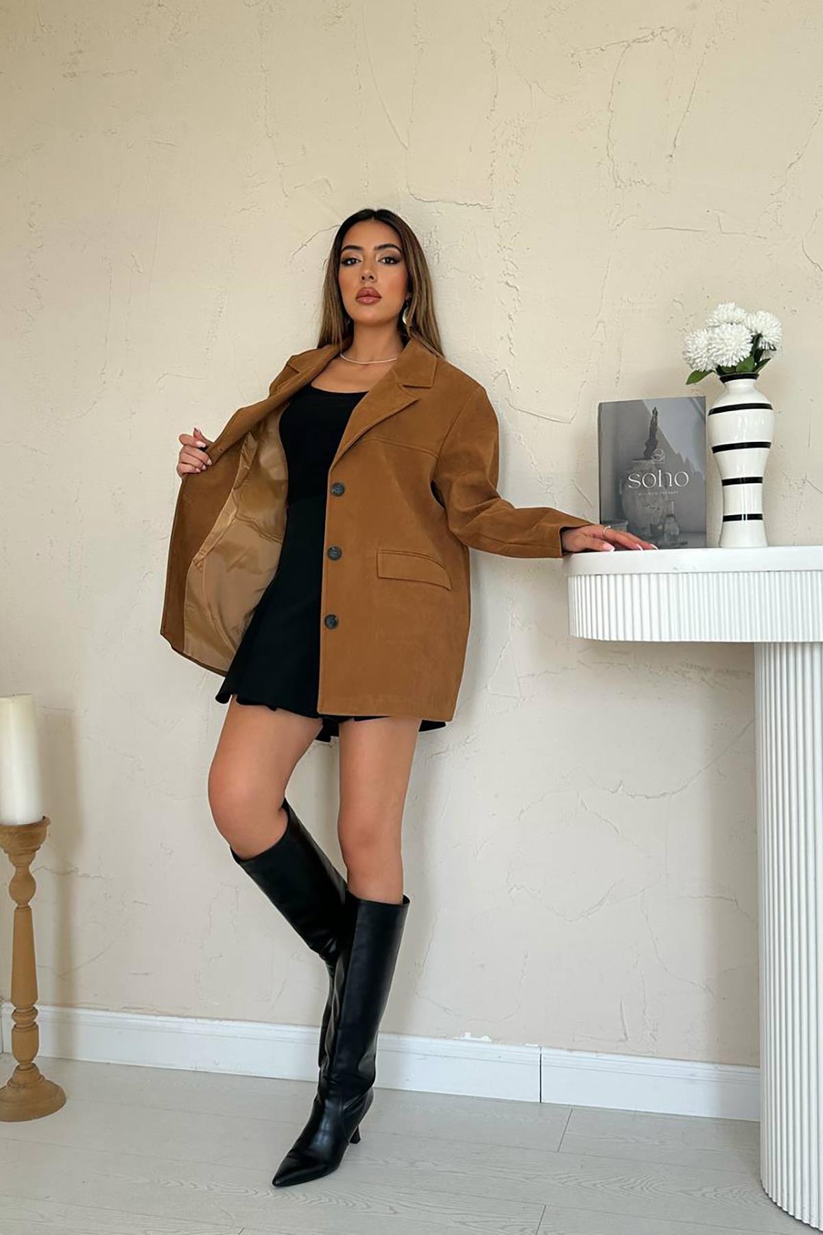 Toptan Camel Blazer Süet Ceket