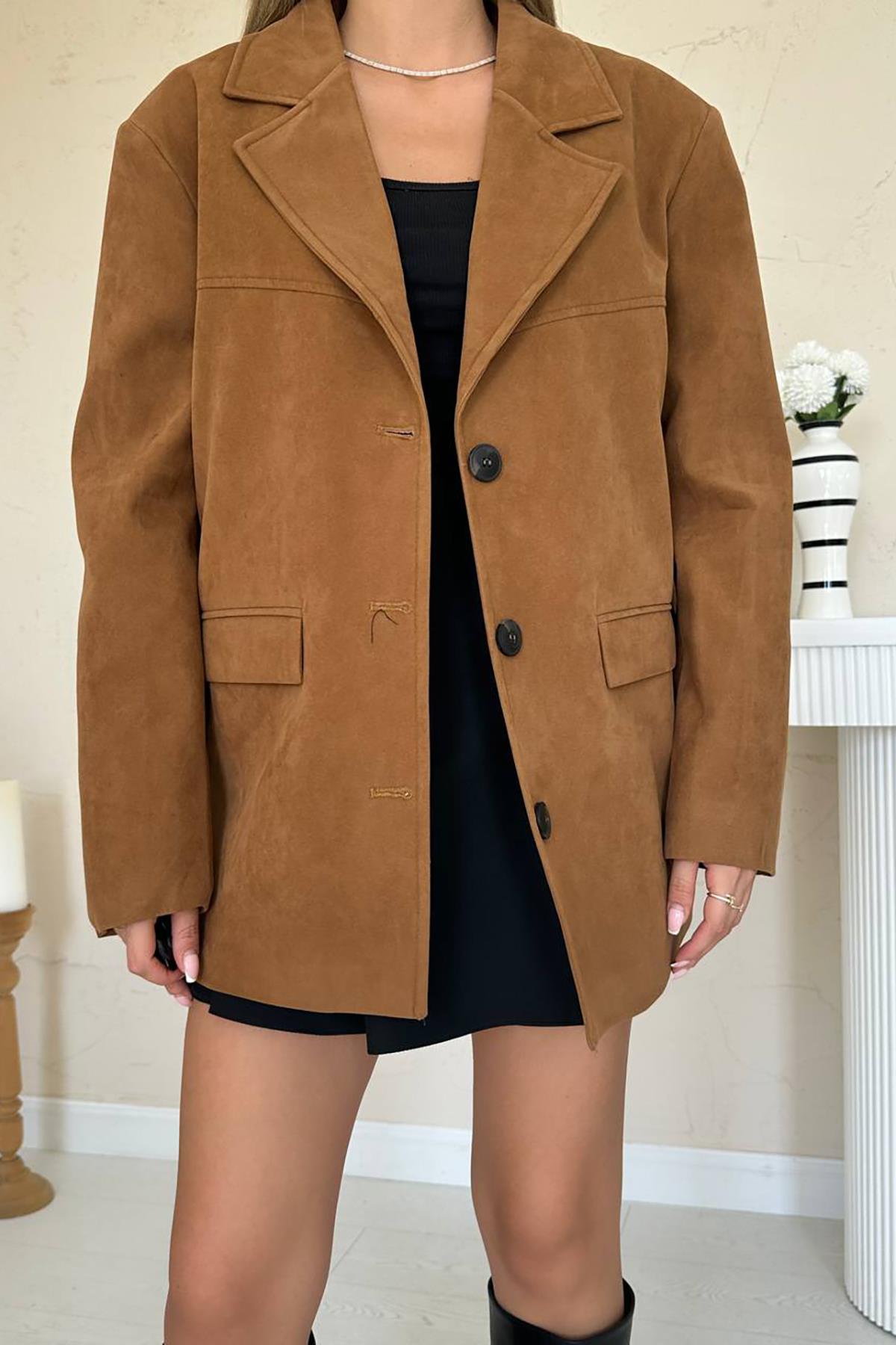 Toptan Camel Blazer Süet Ceket