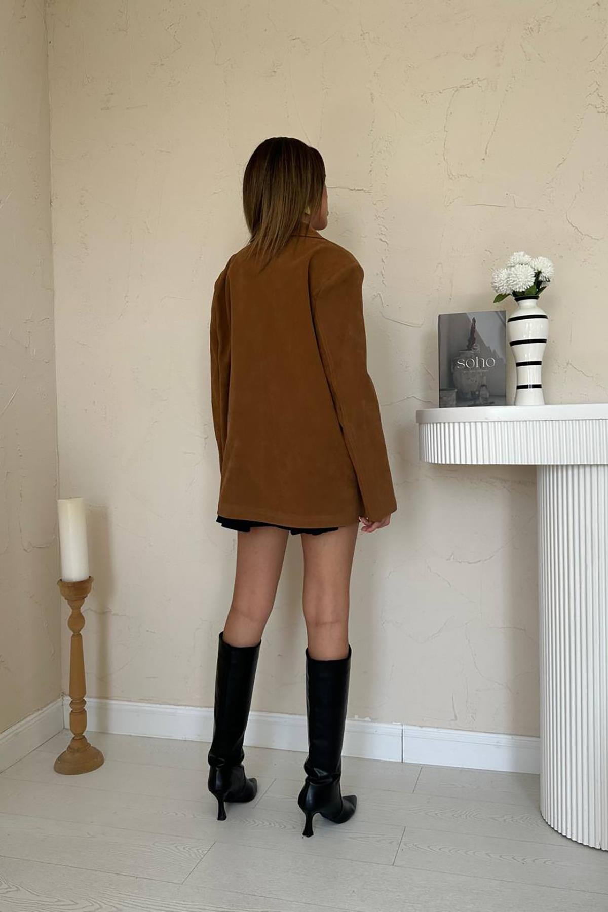 Toptan Camel Blazer Süet Ceket