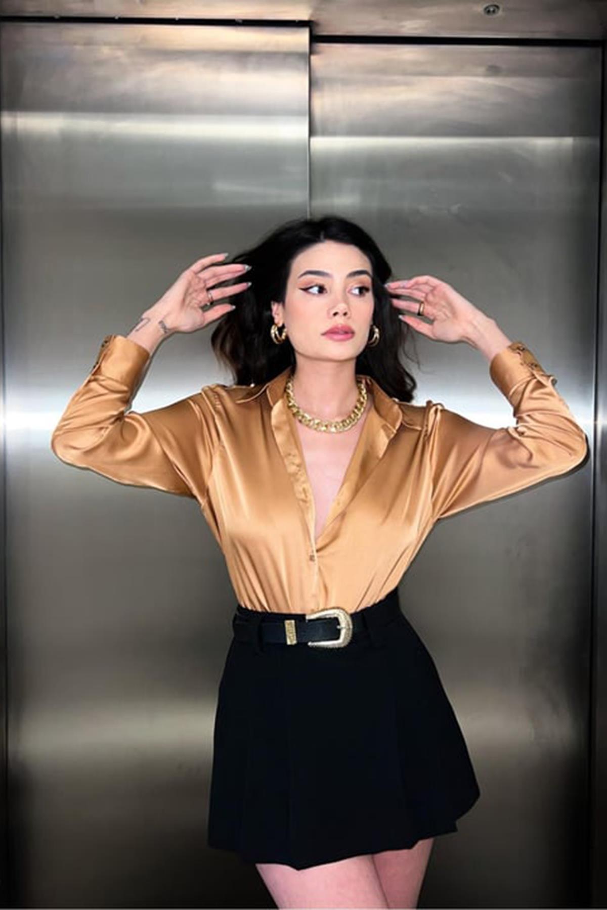 Toptan Camel Saten Gömlek Camel L