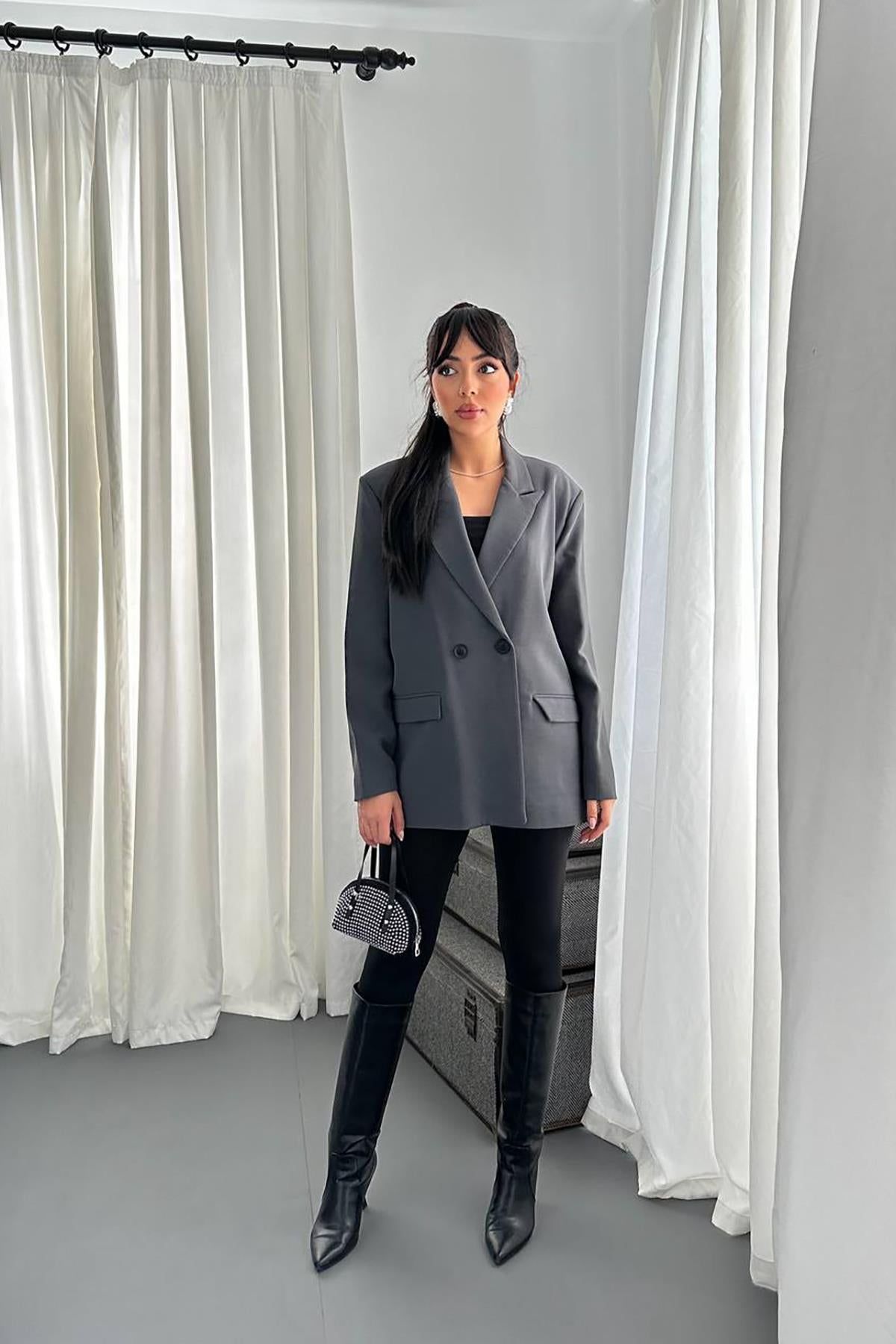 Toptan Füme Blazer Ceket Füme L