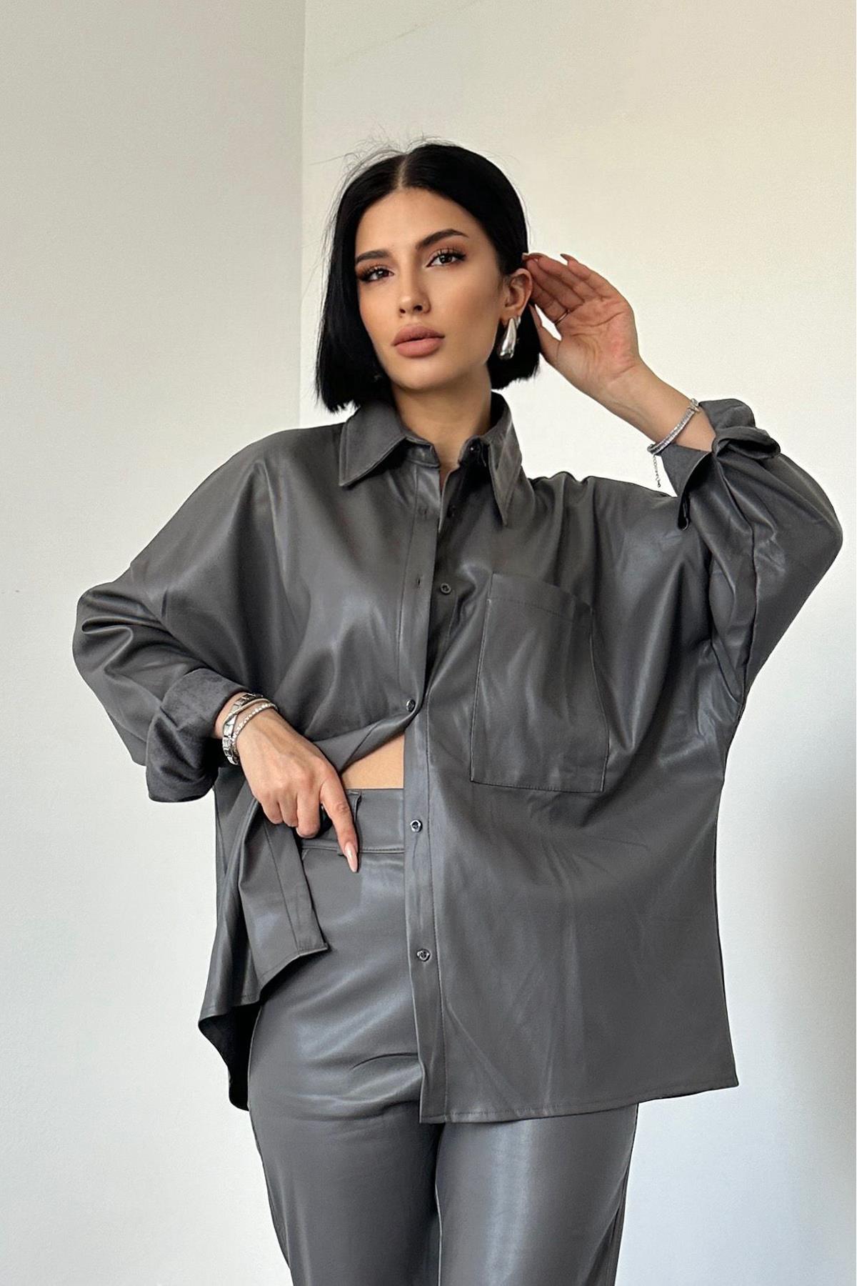 Toptan Füme Deri Gömlek Ve Pantolon Takım