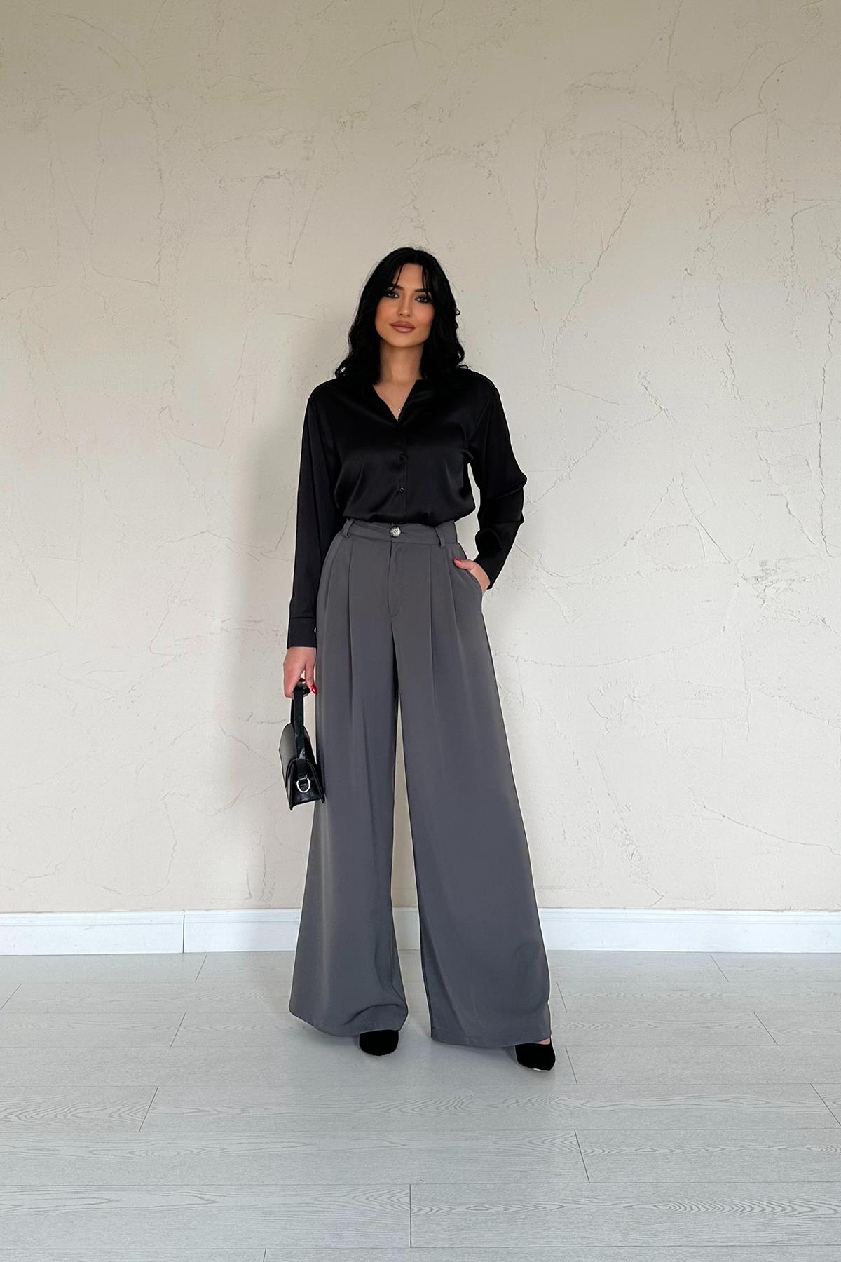 Toptan Füme Pileli Comfort Pantolon