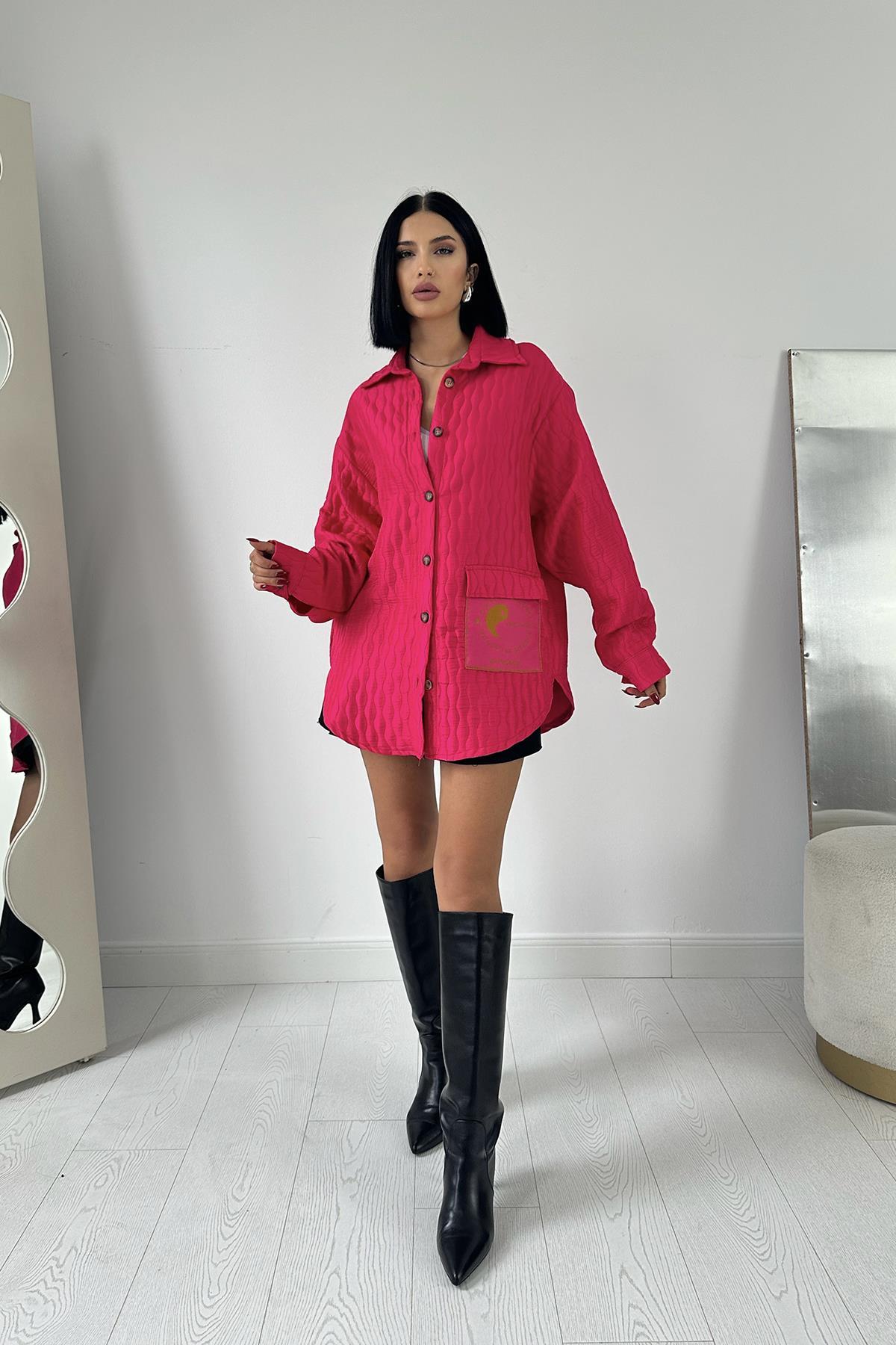 Toptan Fuşya Cepli Kapitone Gömlek