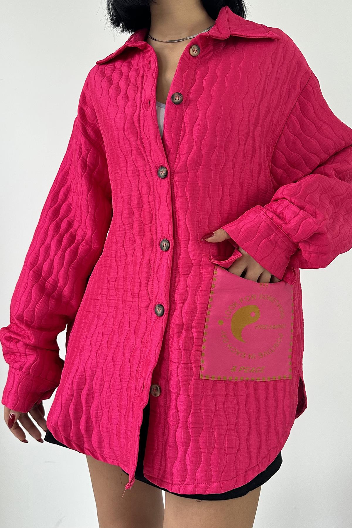 Toptan Fuşya Cepli Kapitone Gömlek