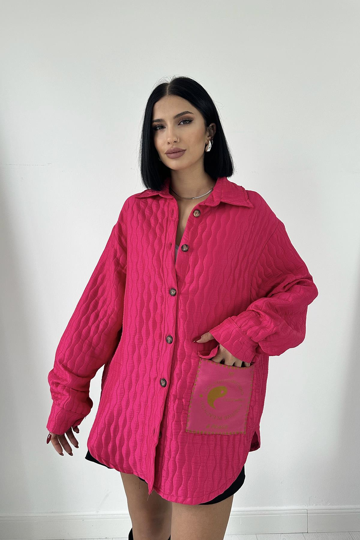 Toptan Fuşya Cepli Kapitone Gömlek Fuşya STD