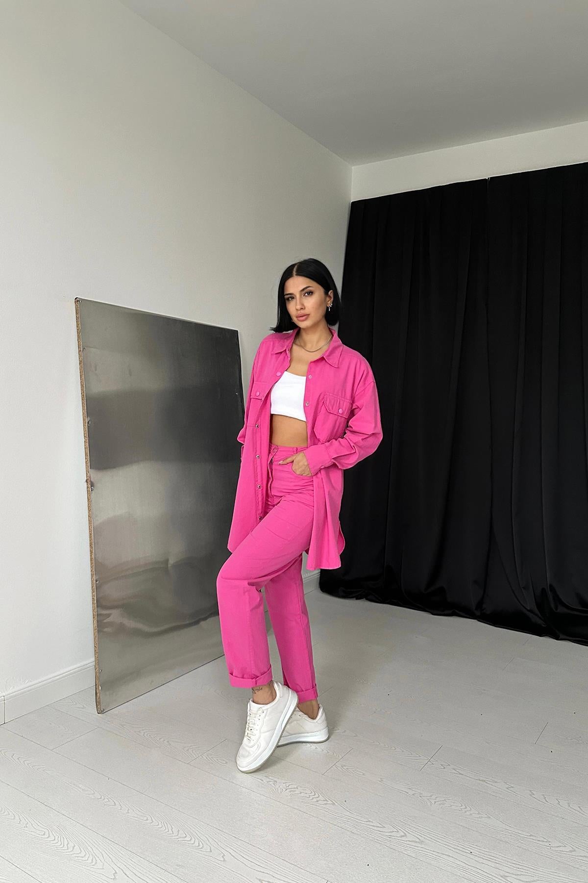 Toptan Fuşya Gömlek Ve Çıtçıtlı Pantolon Takım