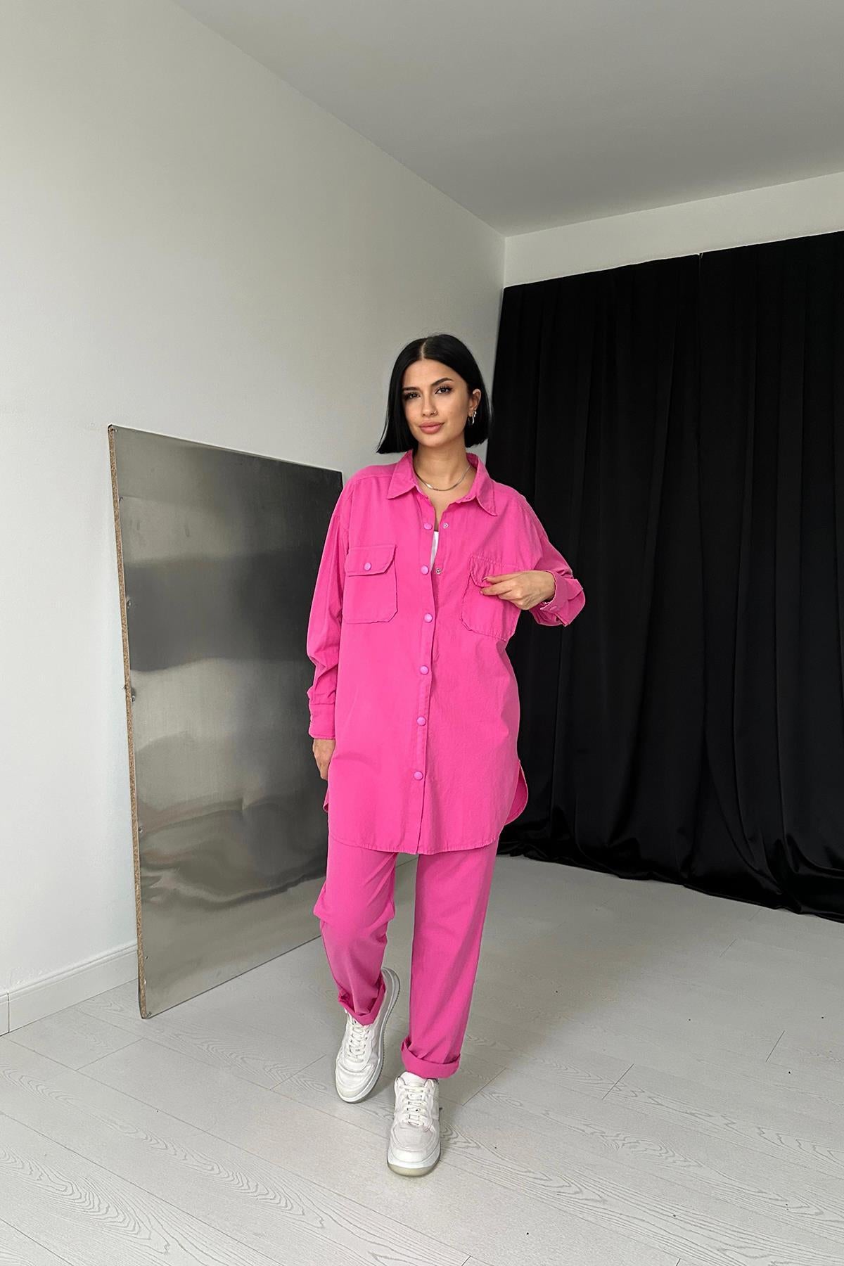 Toptan Fuşya Gömlek Ve Çıtçıtlı Pantolon Takım Fuşya L