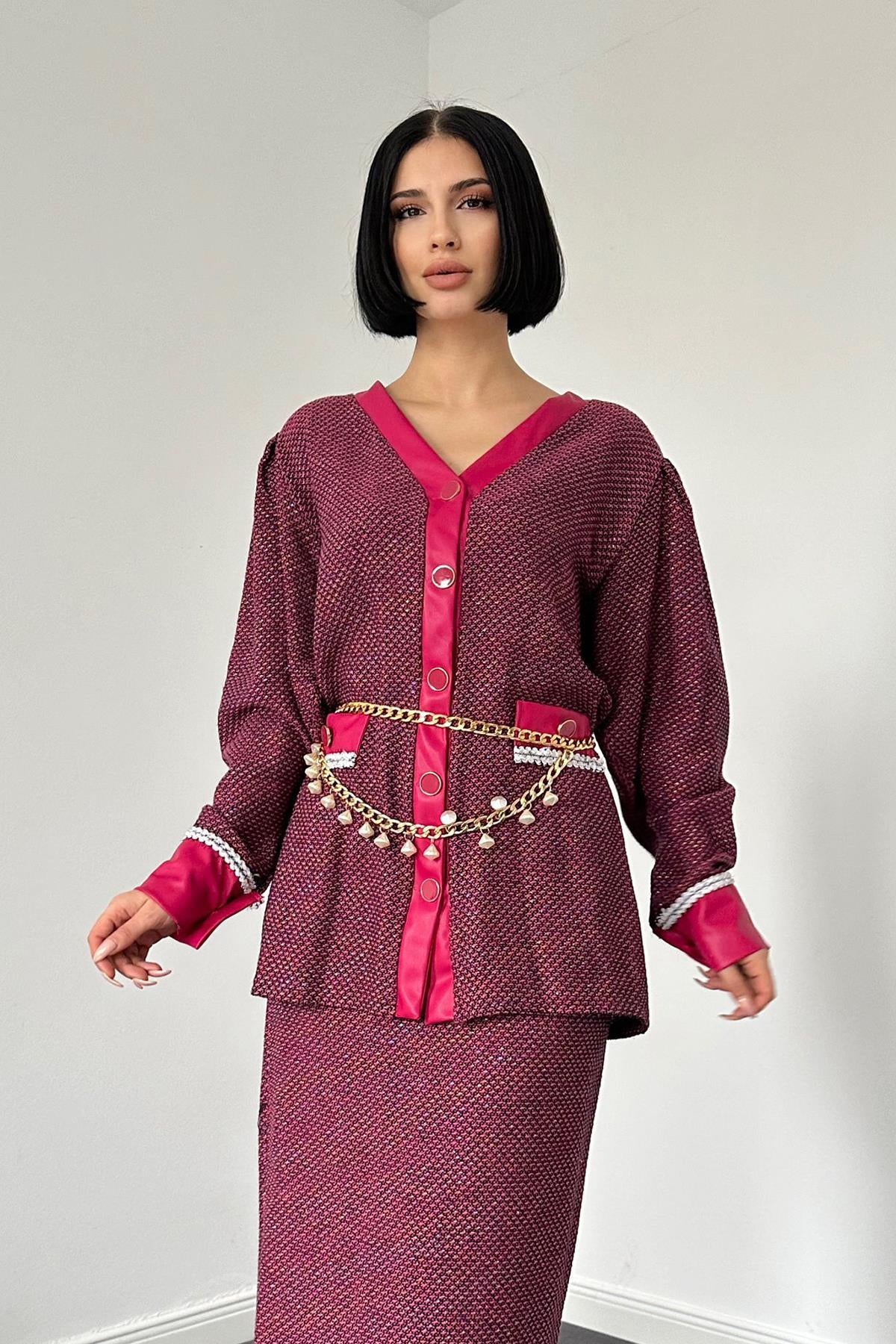 Toptan Fuşya Simli Tüvil Takım