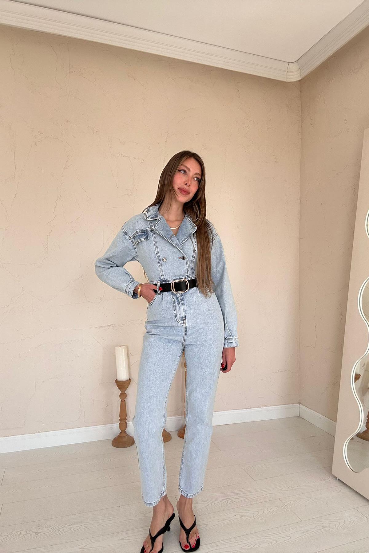 Toptan Kar Yıkama Blue Denim Tulum Kar Yıkama L