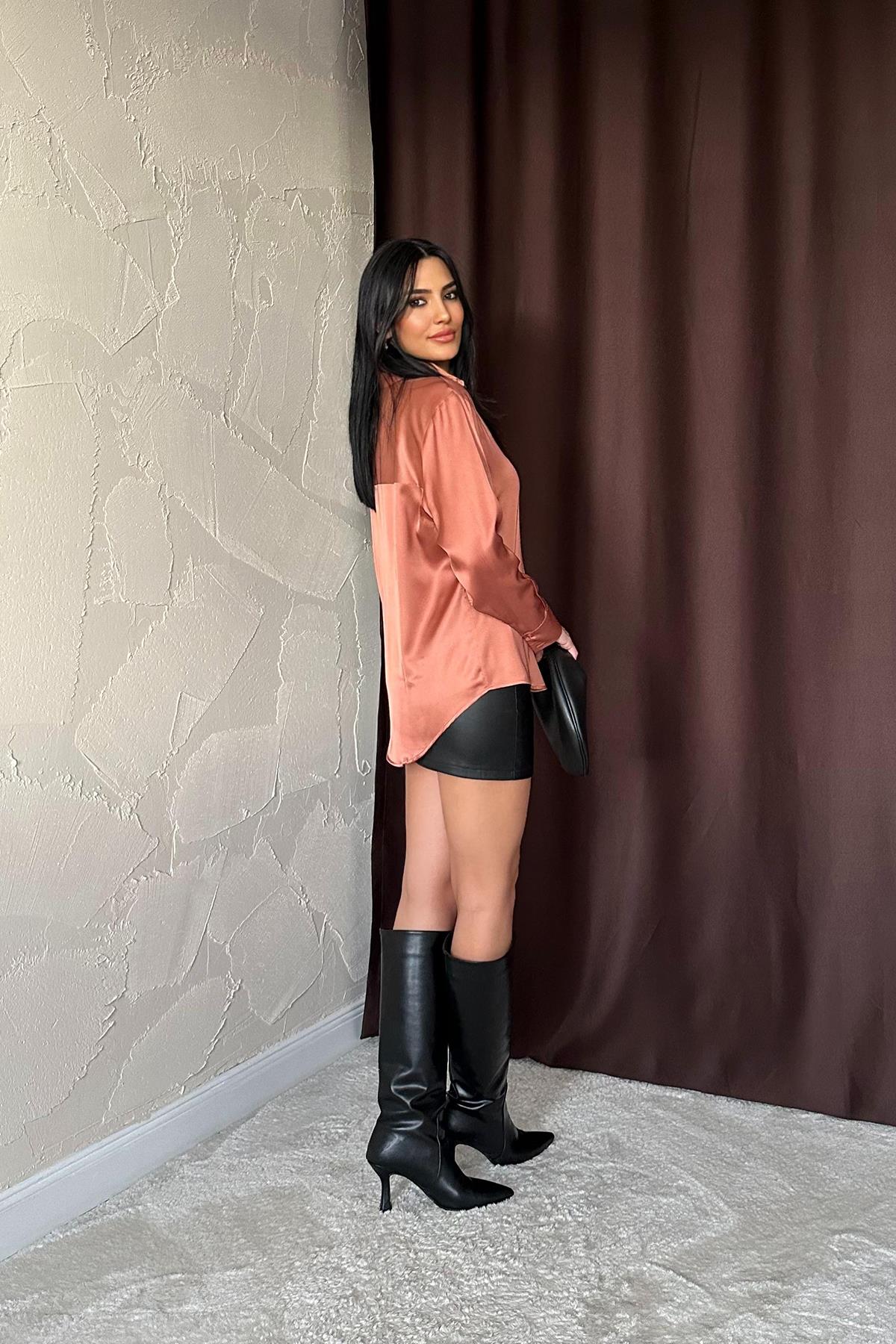 Toptan Kiremit Saten Gömlek