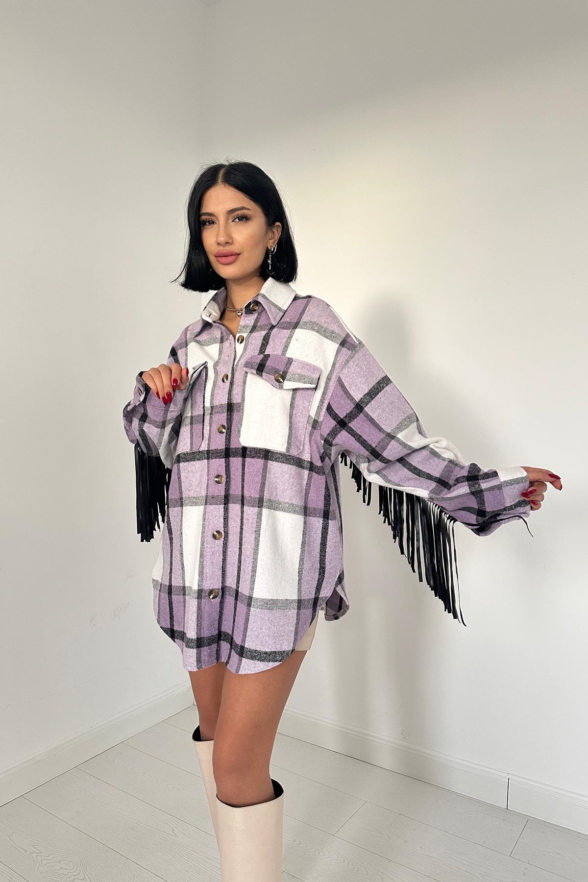 Toptan Lila Arkası Püsküllü Gömlek