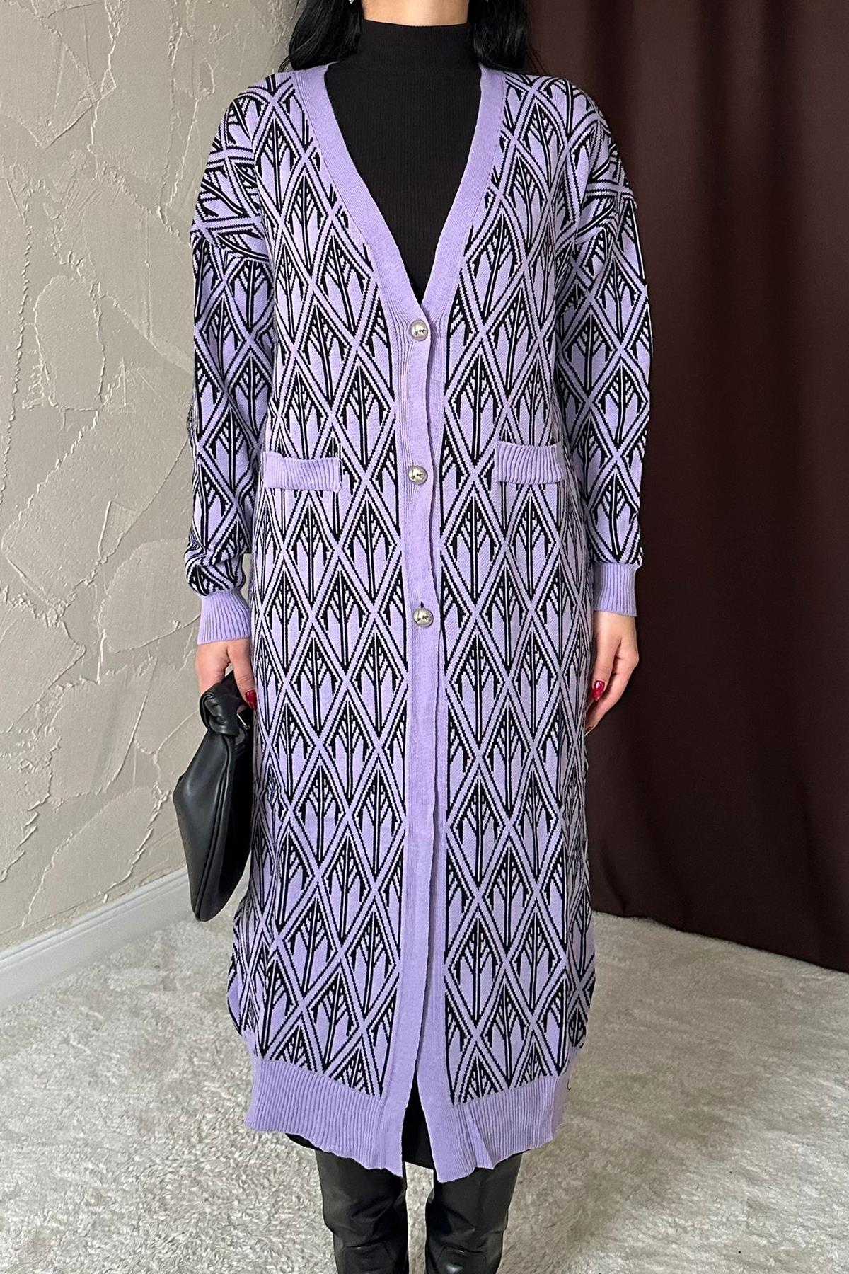 Toptan Lila Düğmeli Triko Hırka