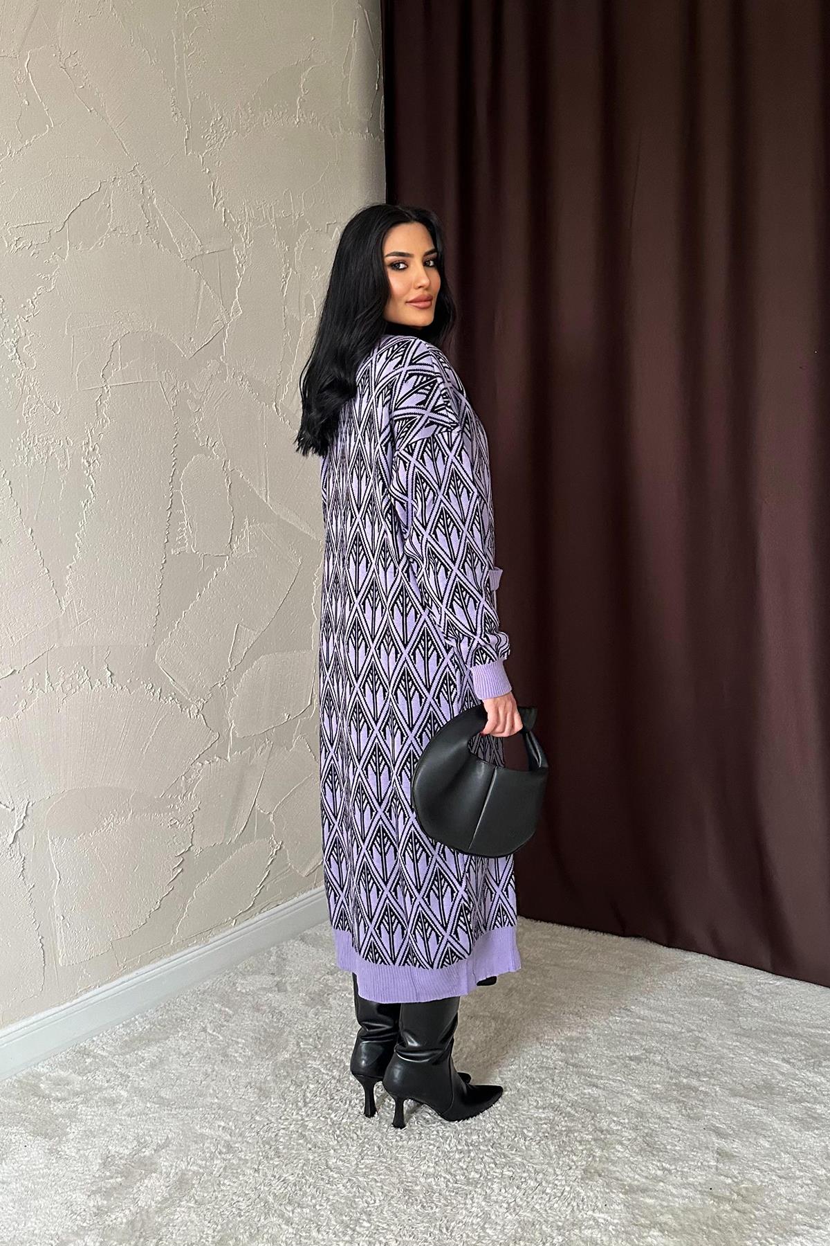 Toptan Lila Düğmeli Triko Hırka