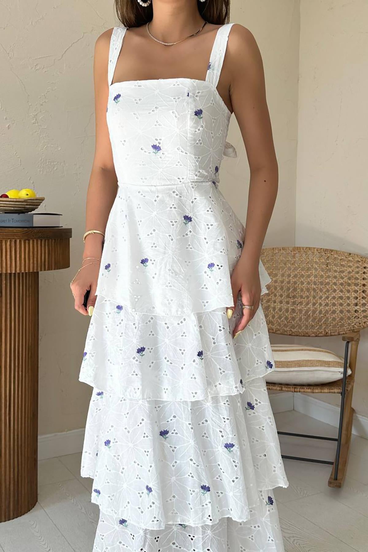 Toptan Lila Kat Kat Arkası Bağlamalı Elbise