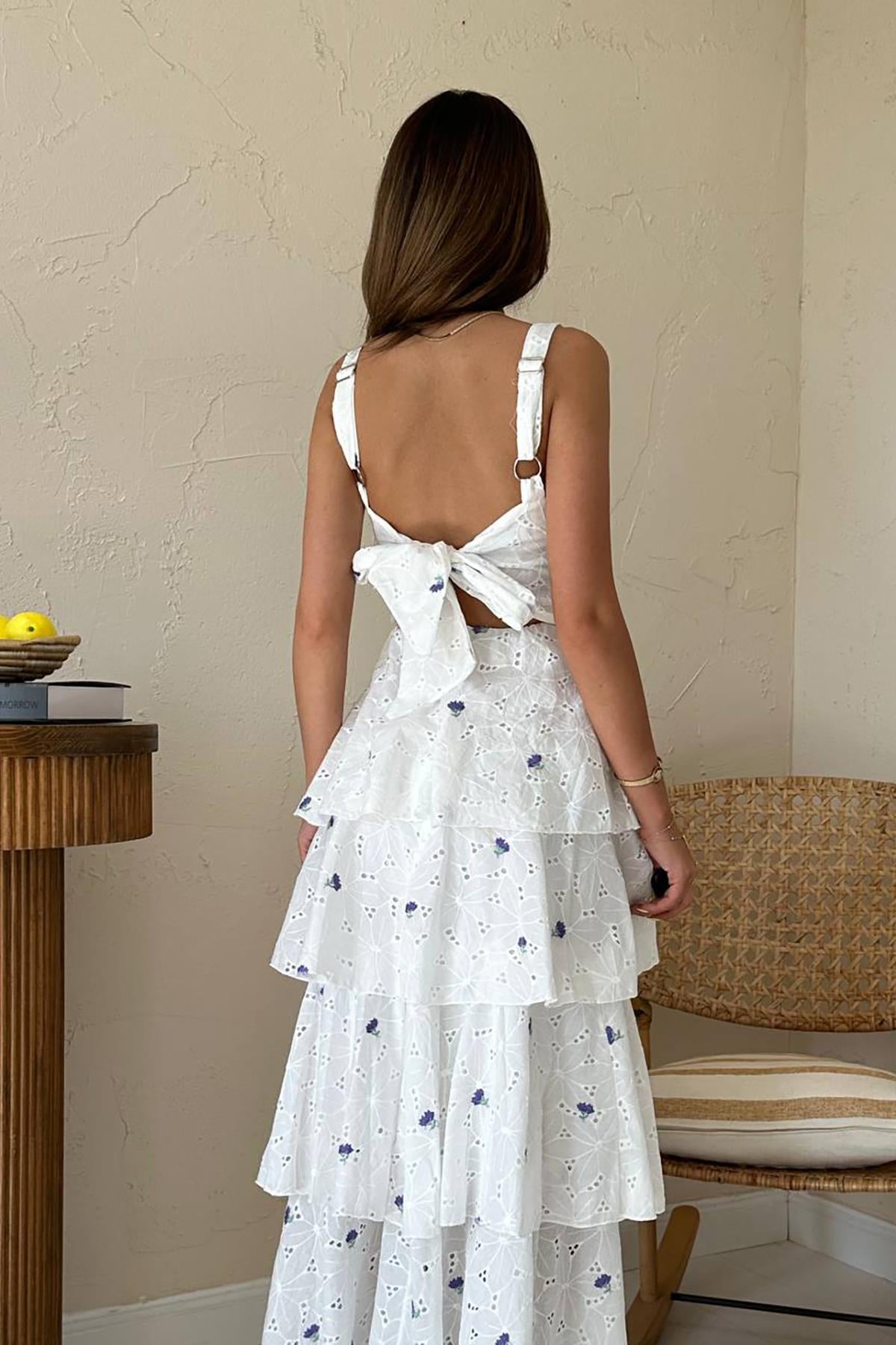 Toptan Lila Kat Kat Arkası Bağlamalı Elbise